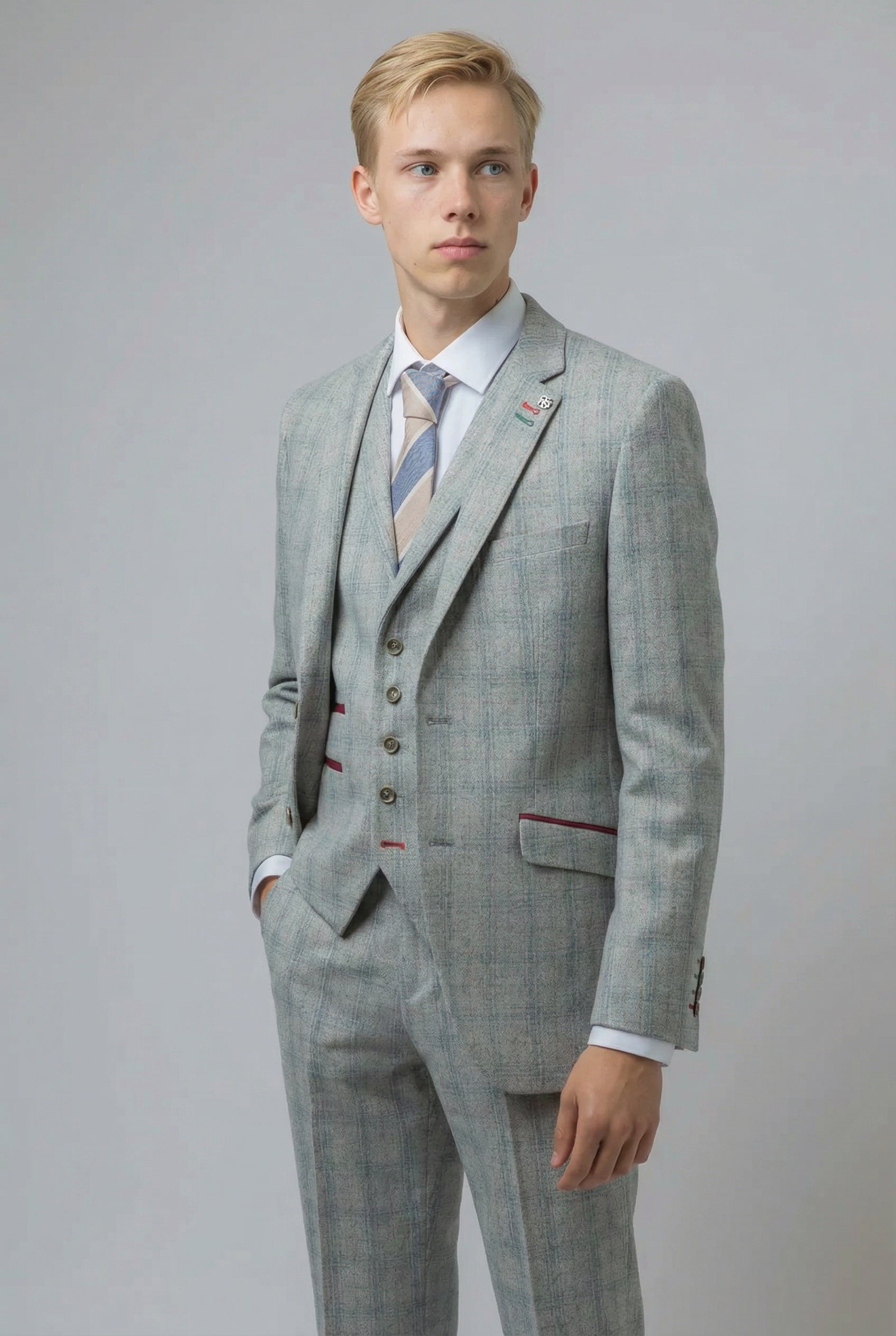 Traje gris de corte ajustado para hombre con cuadro de tweed - ANDREW - Gris