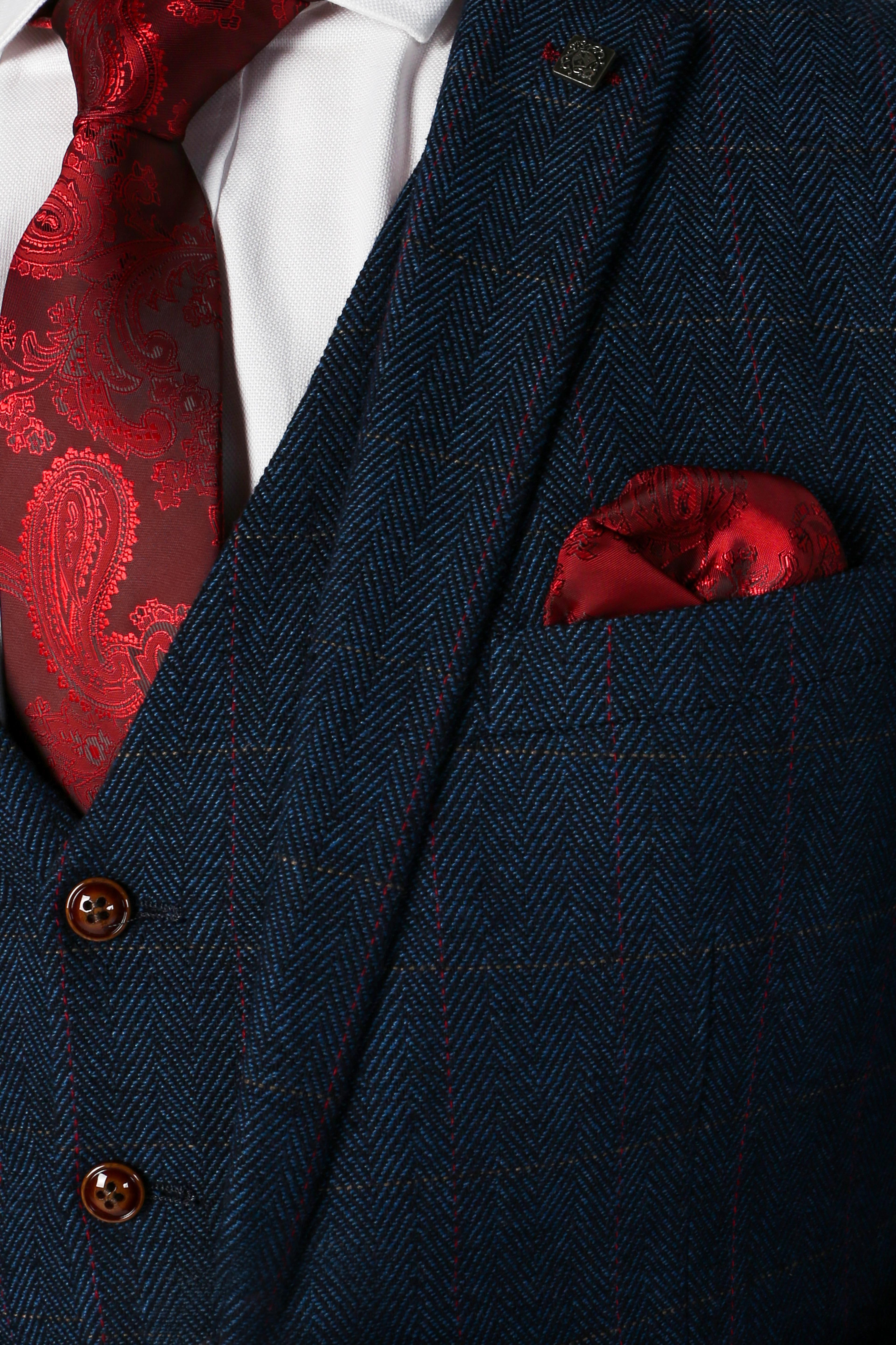 Herren Tweed Fischgrät Maßgeschneiderte Anzugjacke - SCOTT - Marineblau