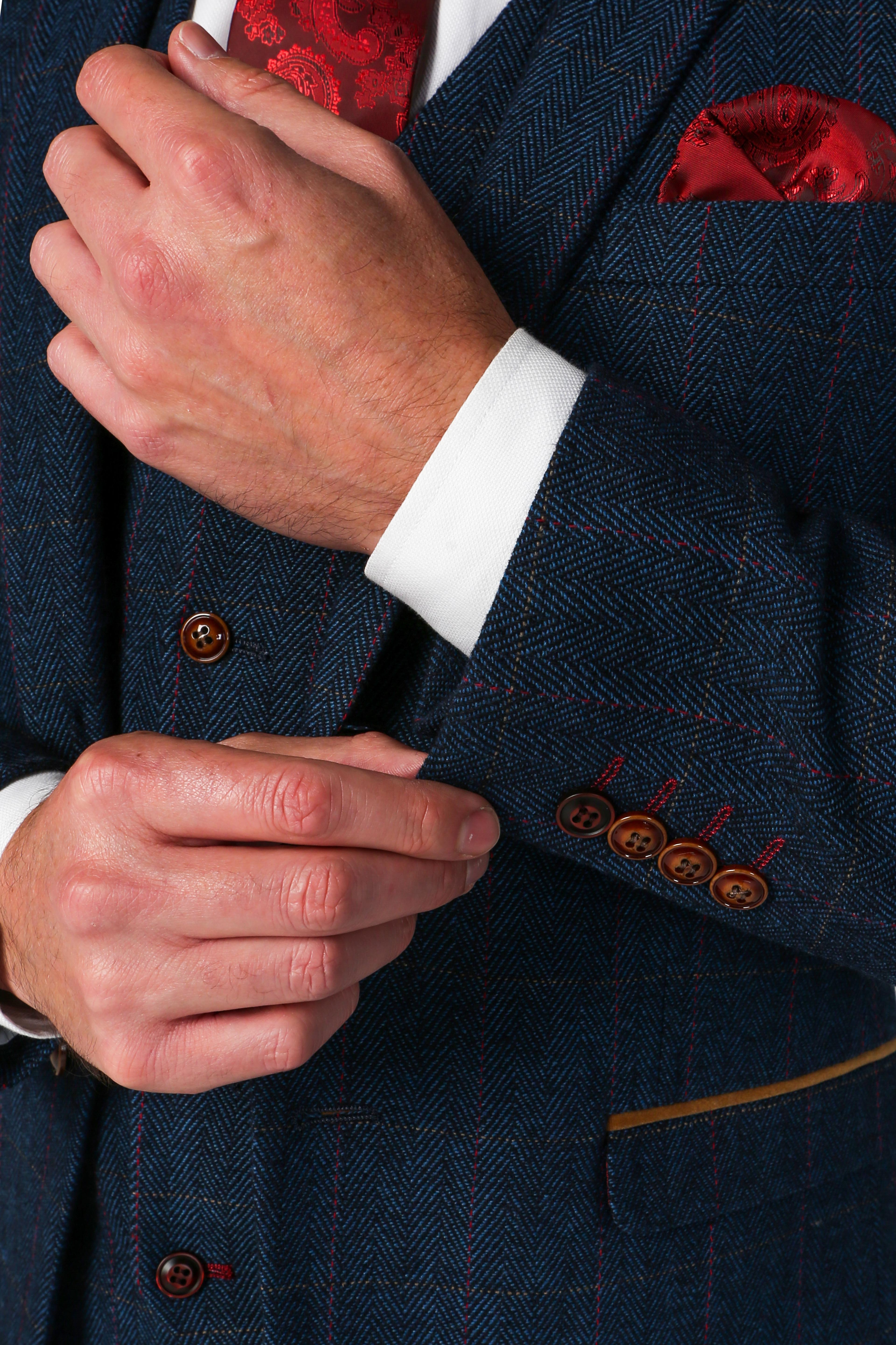Herren Tweed Fischgrät Maßgeschneiderte Anzugjacke - SCOTT - Marineblau