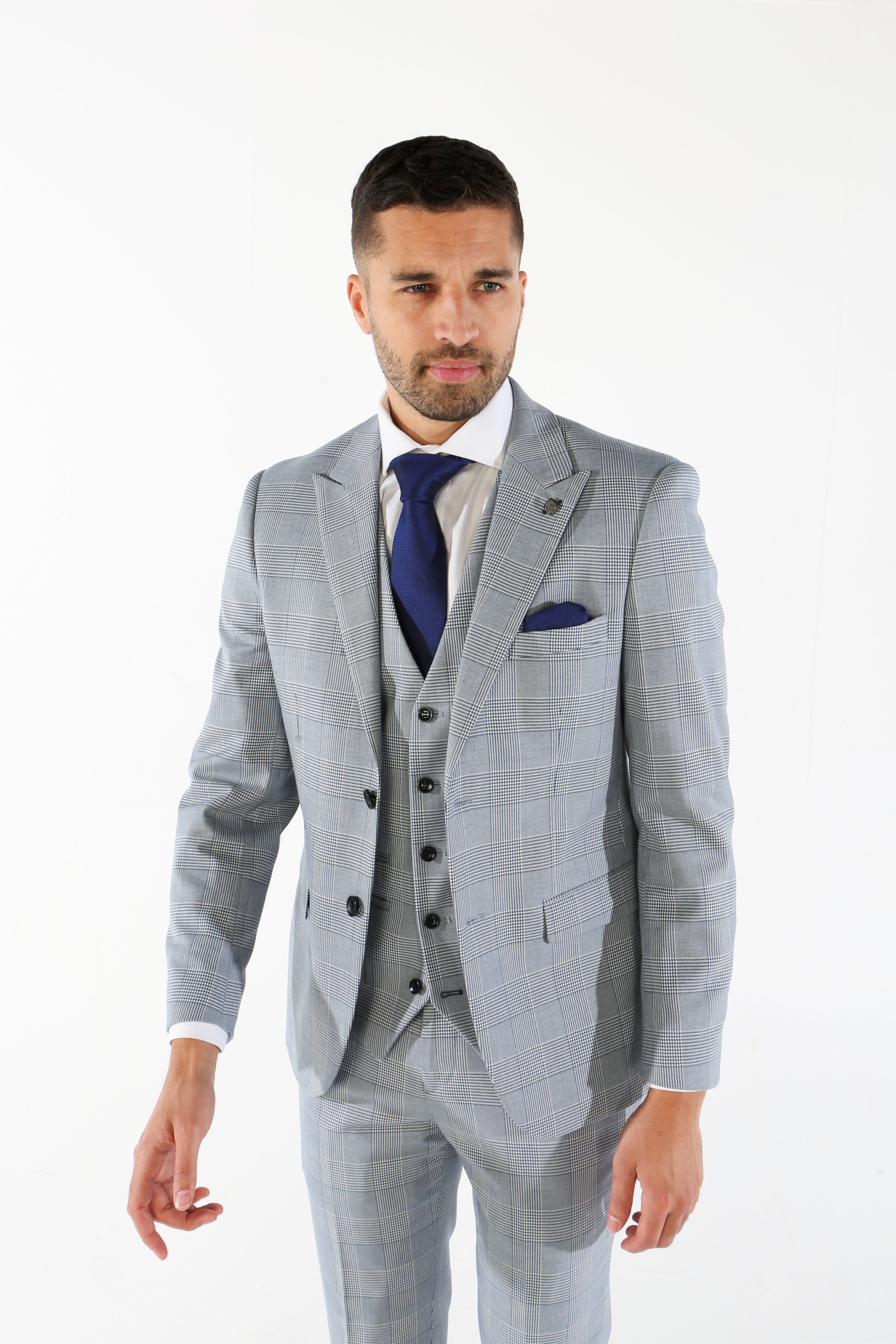 Herren Tweed Hahnentritt Karo Himmelblauer Anzug - MARK - Himmelblau