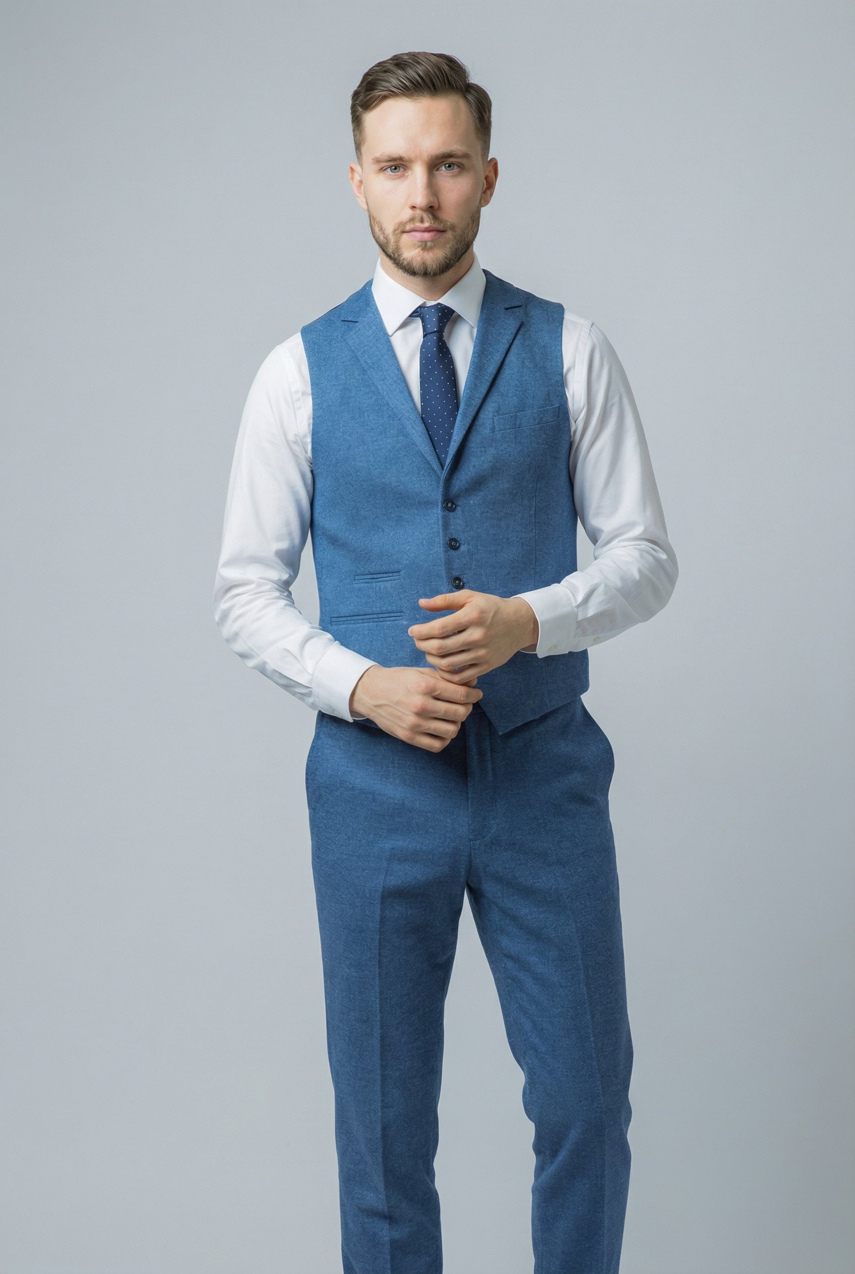 Traje azul Yale ajustado de tweed para hombre - JAXON
