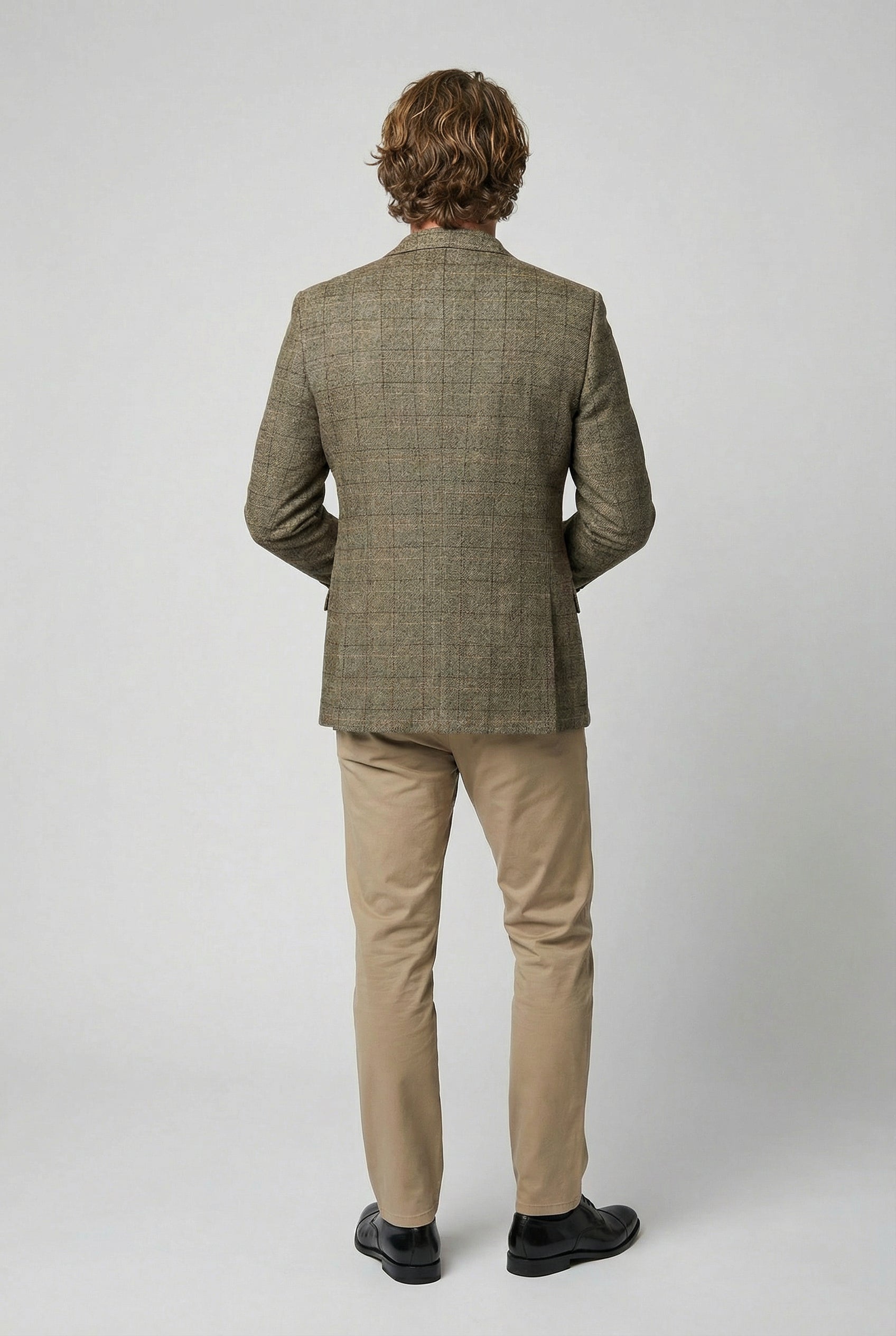 Giacca da completo da uomo in tweed con motivo a quadri a finestra - LIAM Beige - Beige