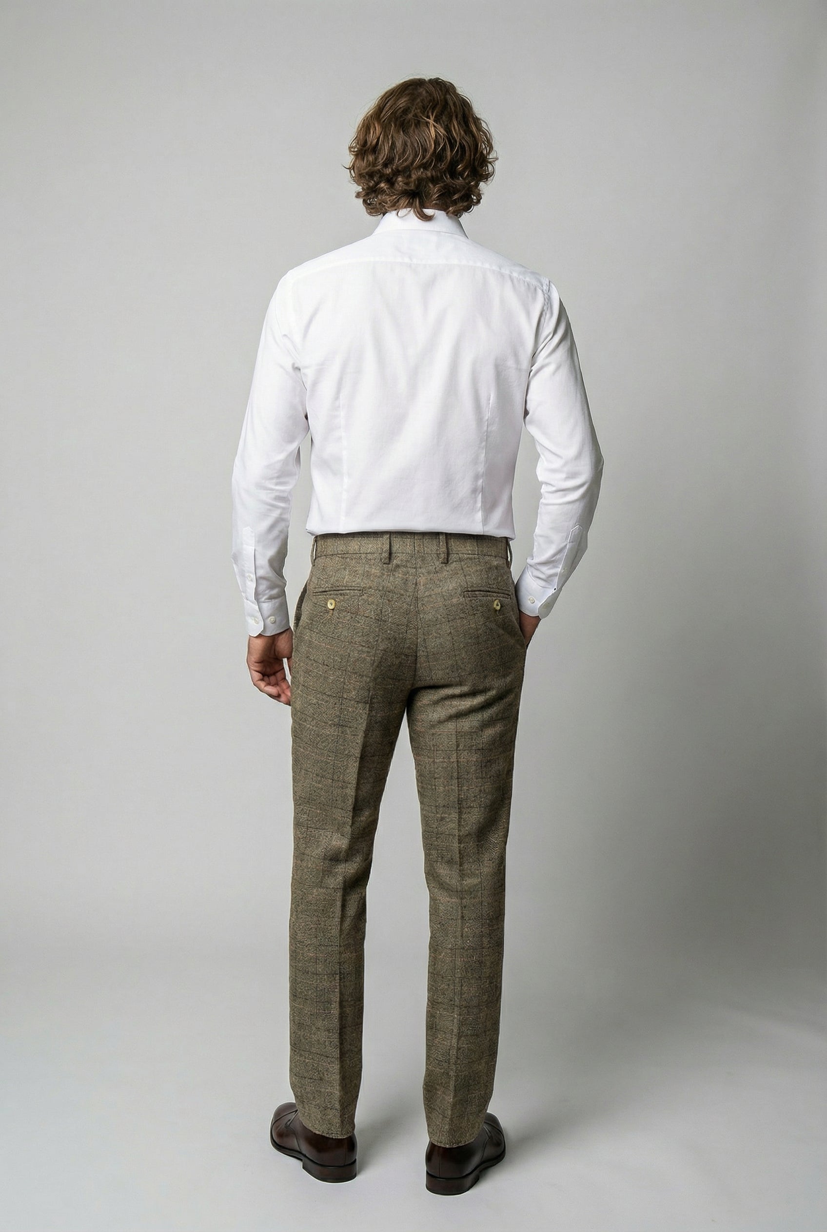 Men's Tweed Windowpane Check Trousers - LIAM Beige