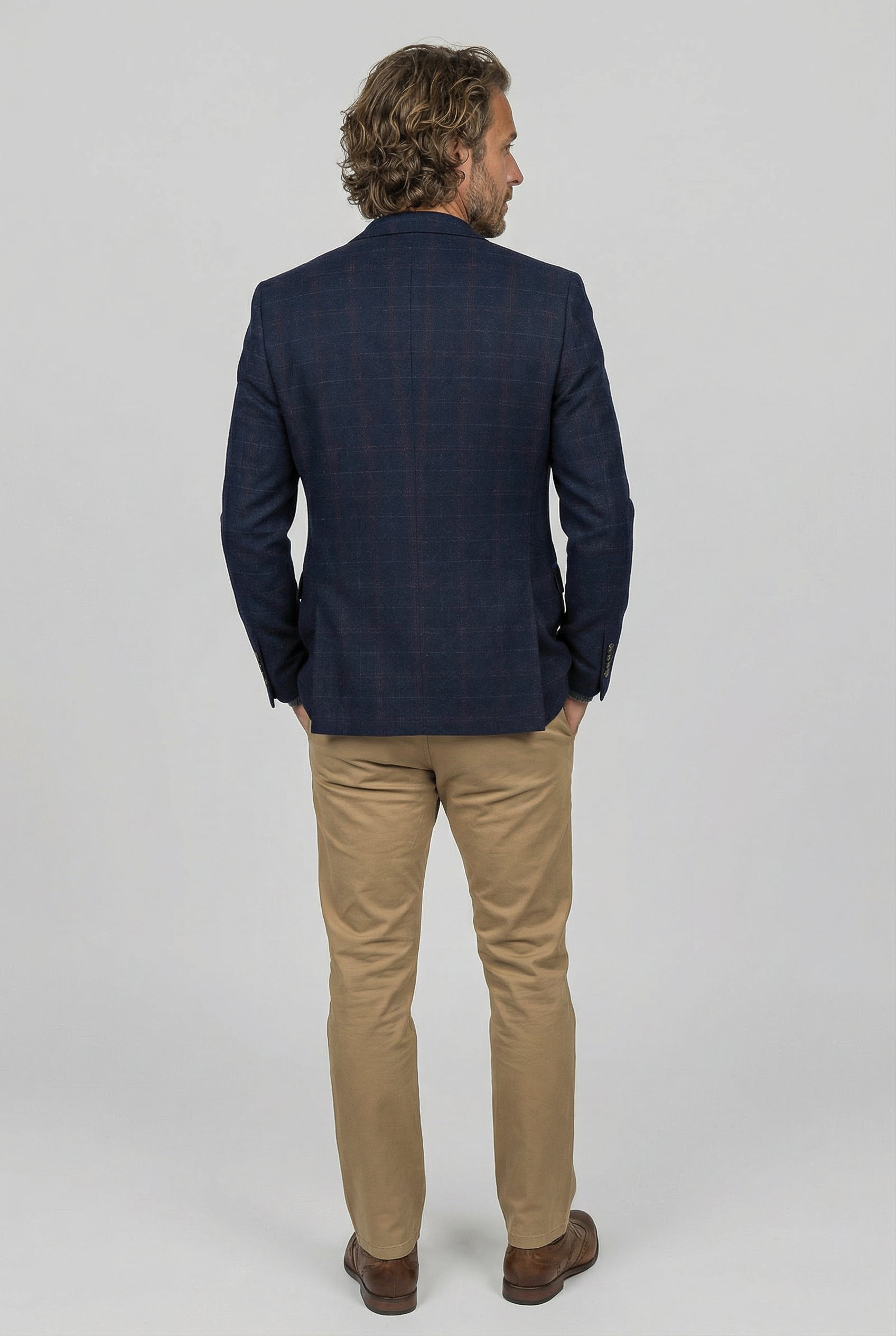 Giacca da uomo in tweed a quadri finestra, vestibilità sartoriale, blu navy - RYAN - Blu Navy