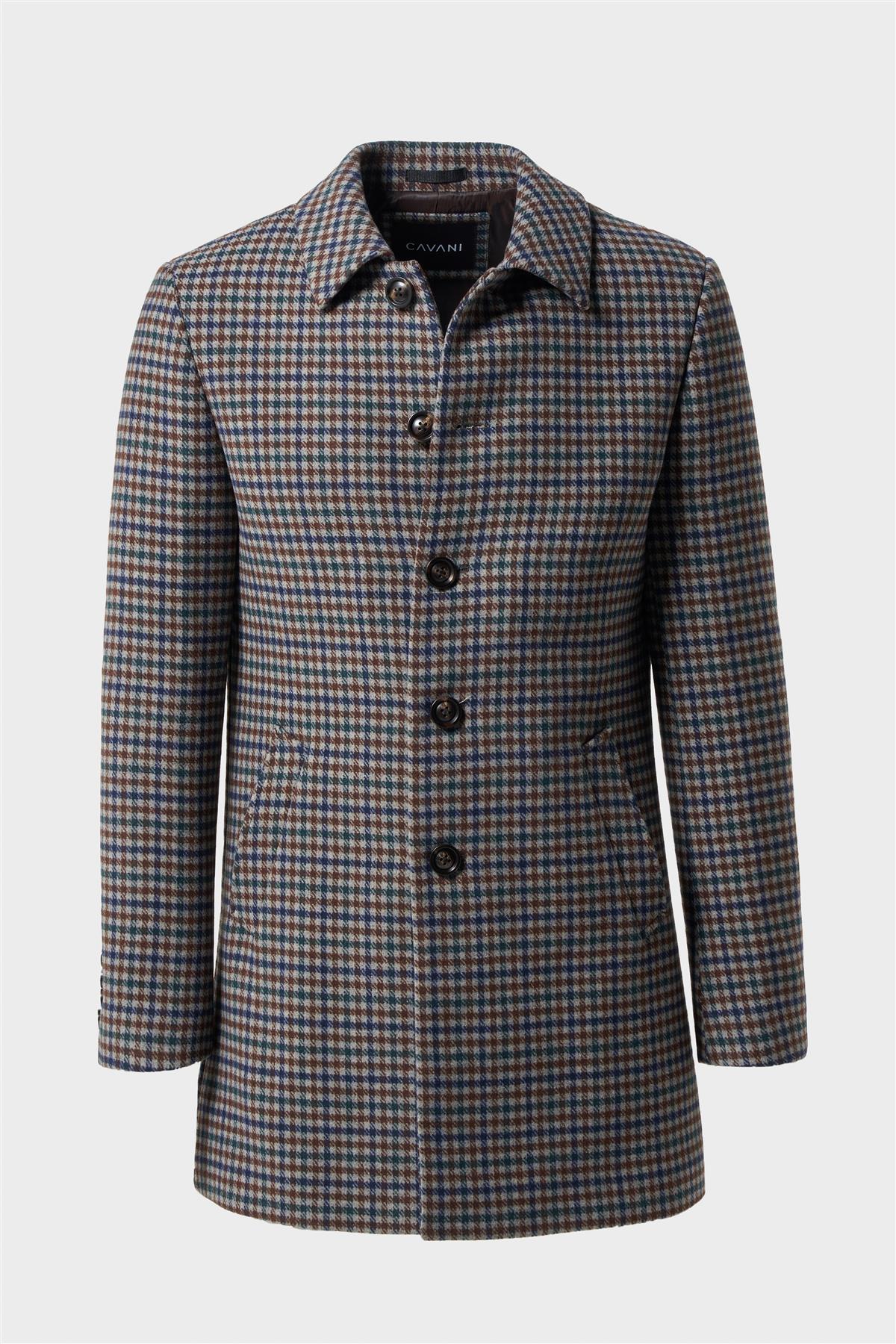 Men’s Tweed Wool Blend Check Overcoat - Cavani Andreas Brown Front Picture