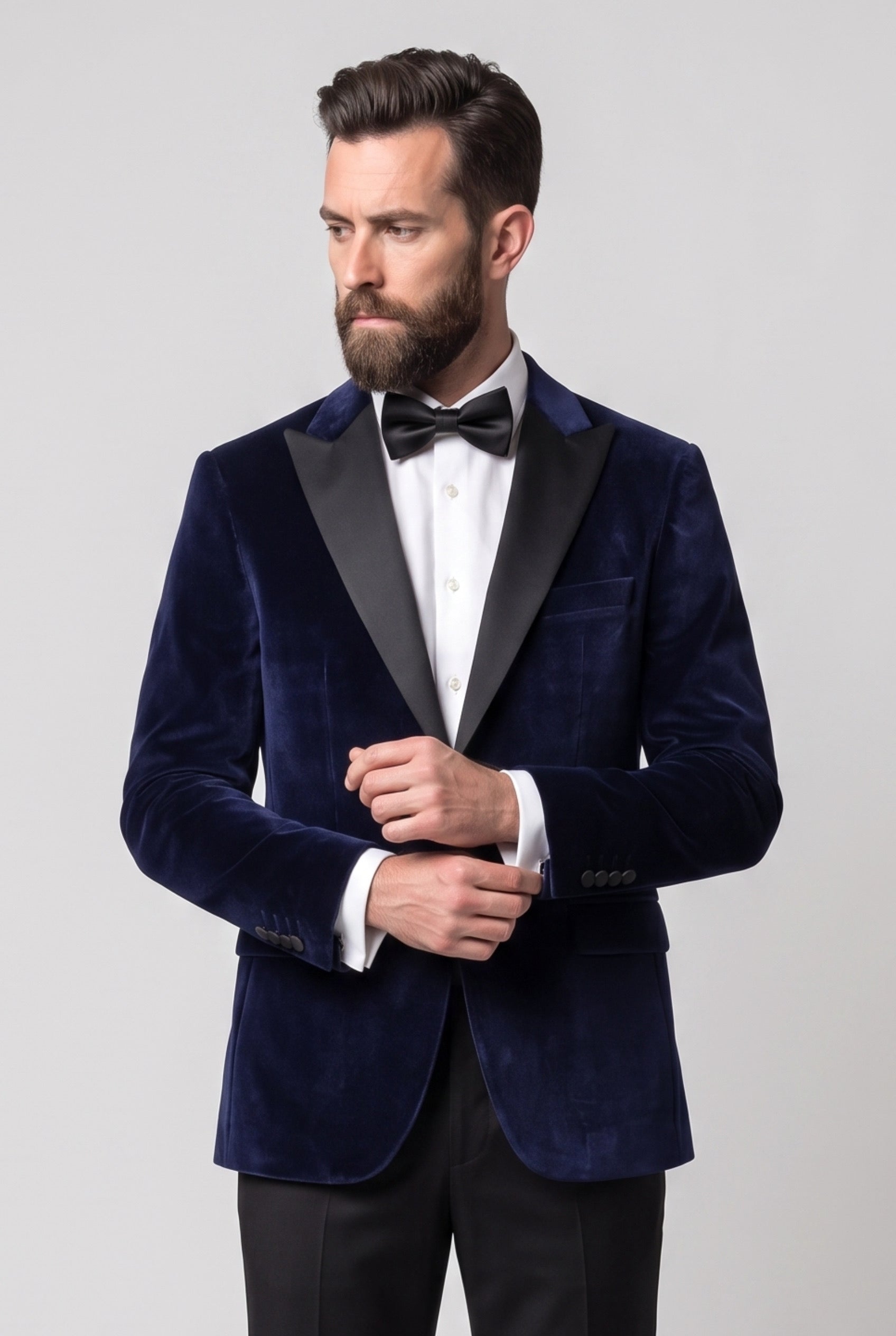 Herren-Samtblazer mit Satin-Revers, Smoking - Mayfair - Marineblau