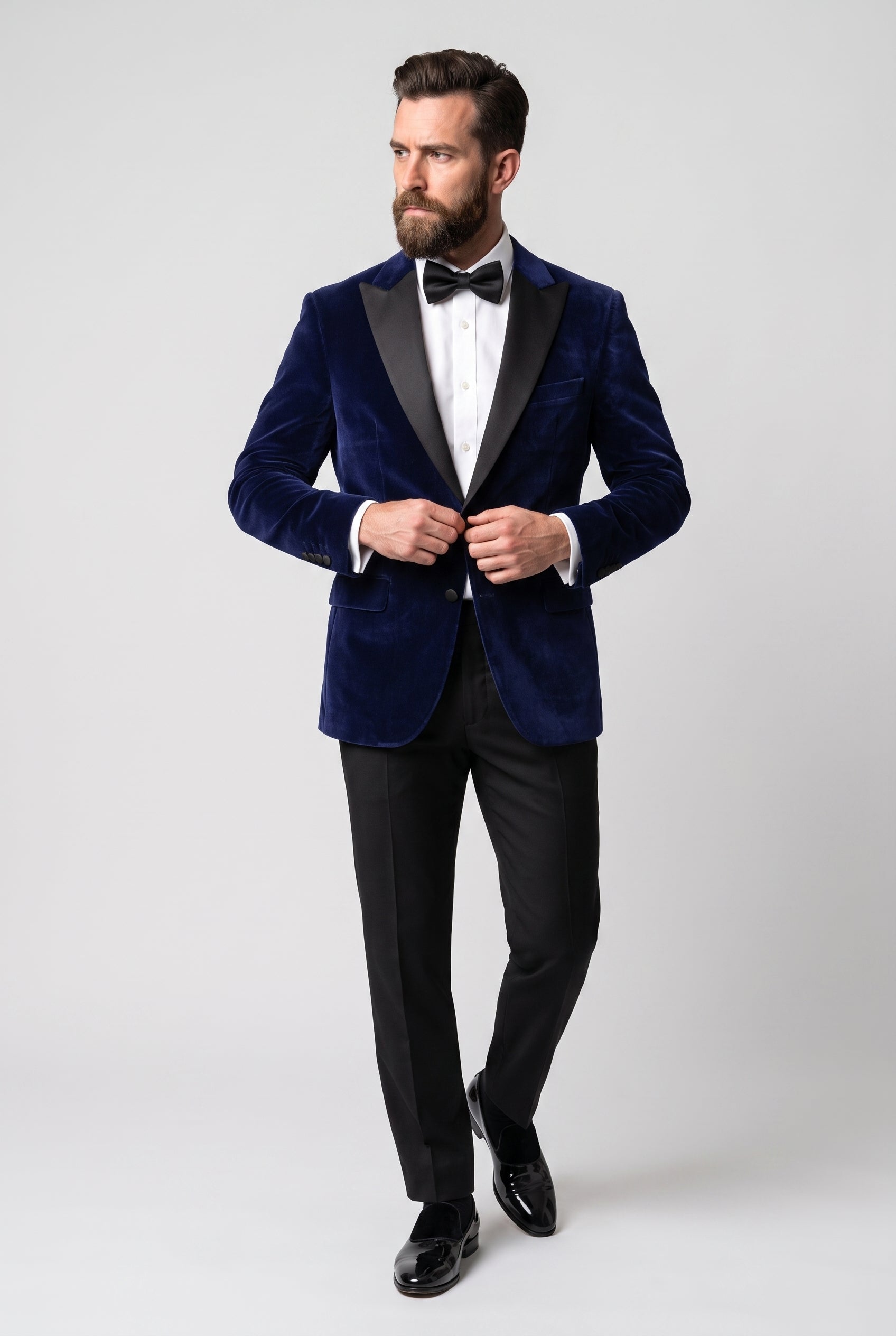Herren-Samtblazer mit Satin-Revers, Smoking - Mayfair - Marineblau