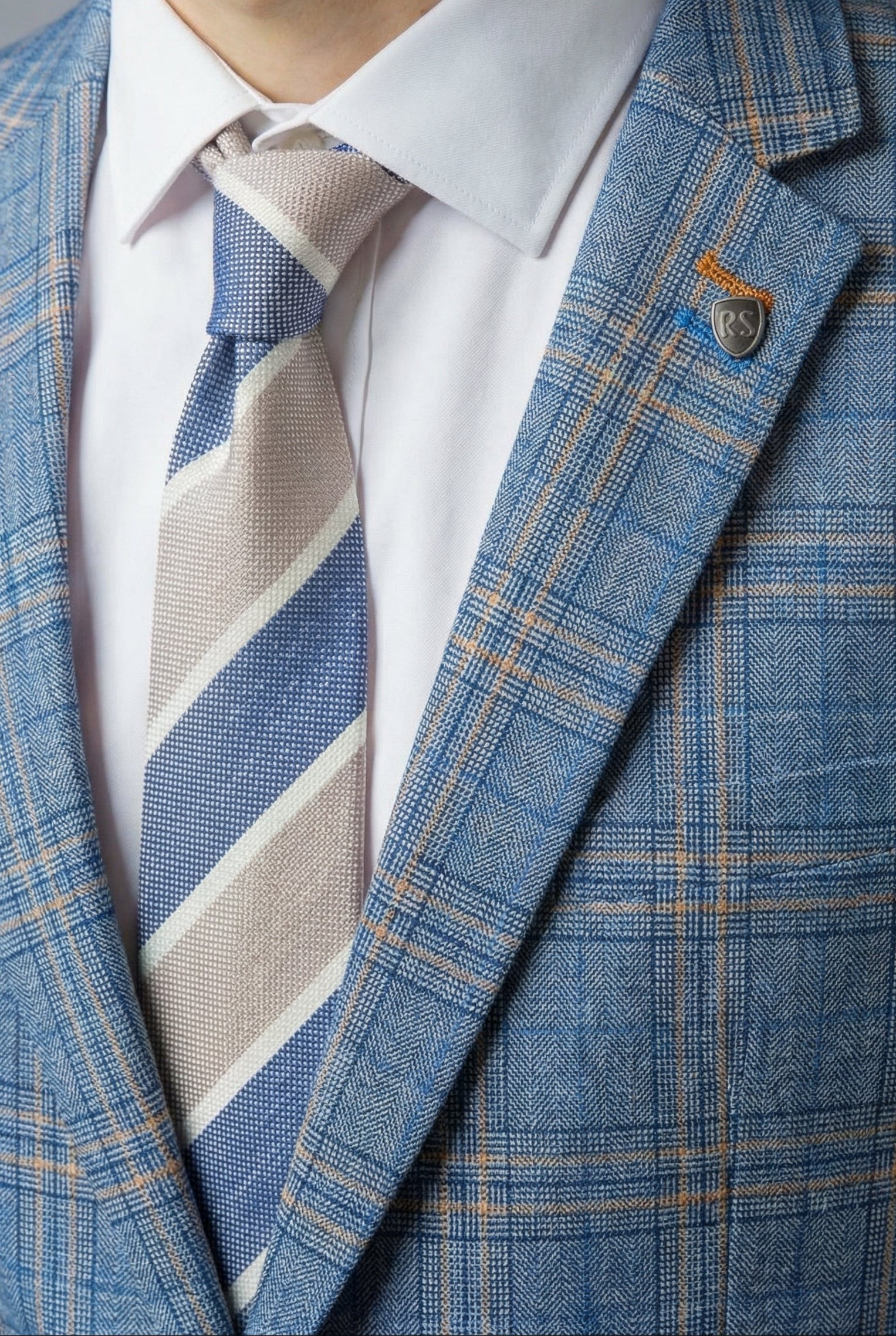 Men's Windowpane Check Slim Fit Suit - LEVI - Blue