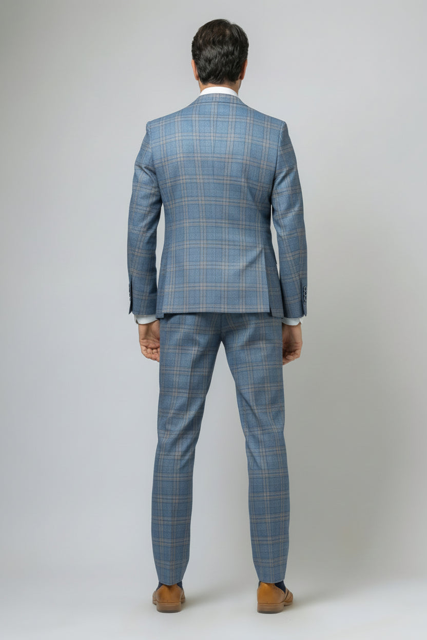 Men's Windowpane Check Slim Fit Suit - LEVI - Blue