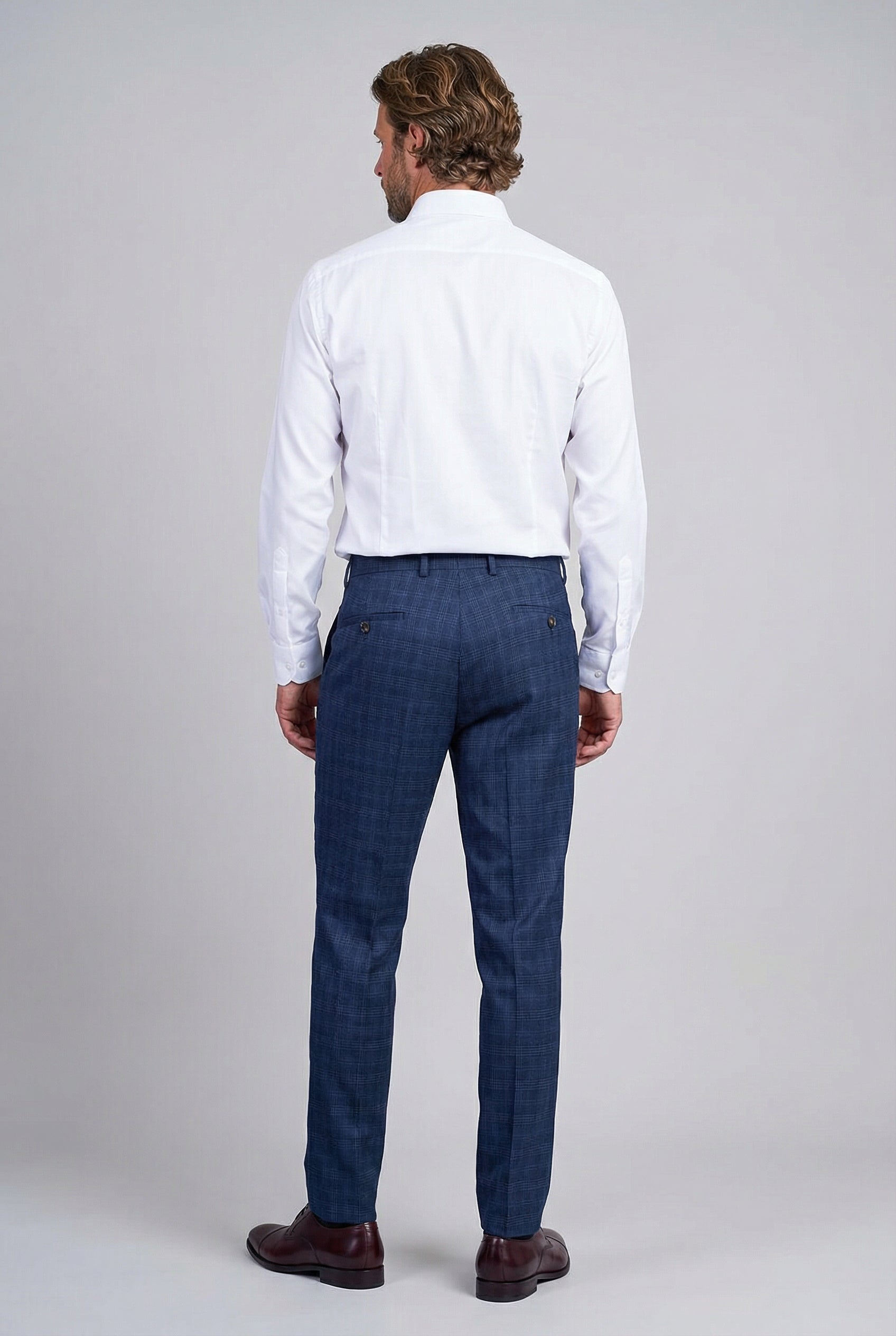 Men’s Windowpane Check Trousers - Marcos - Navy
