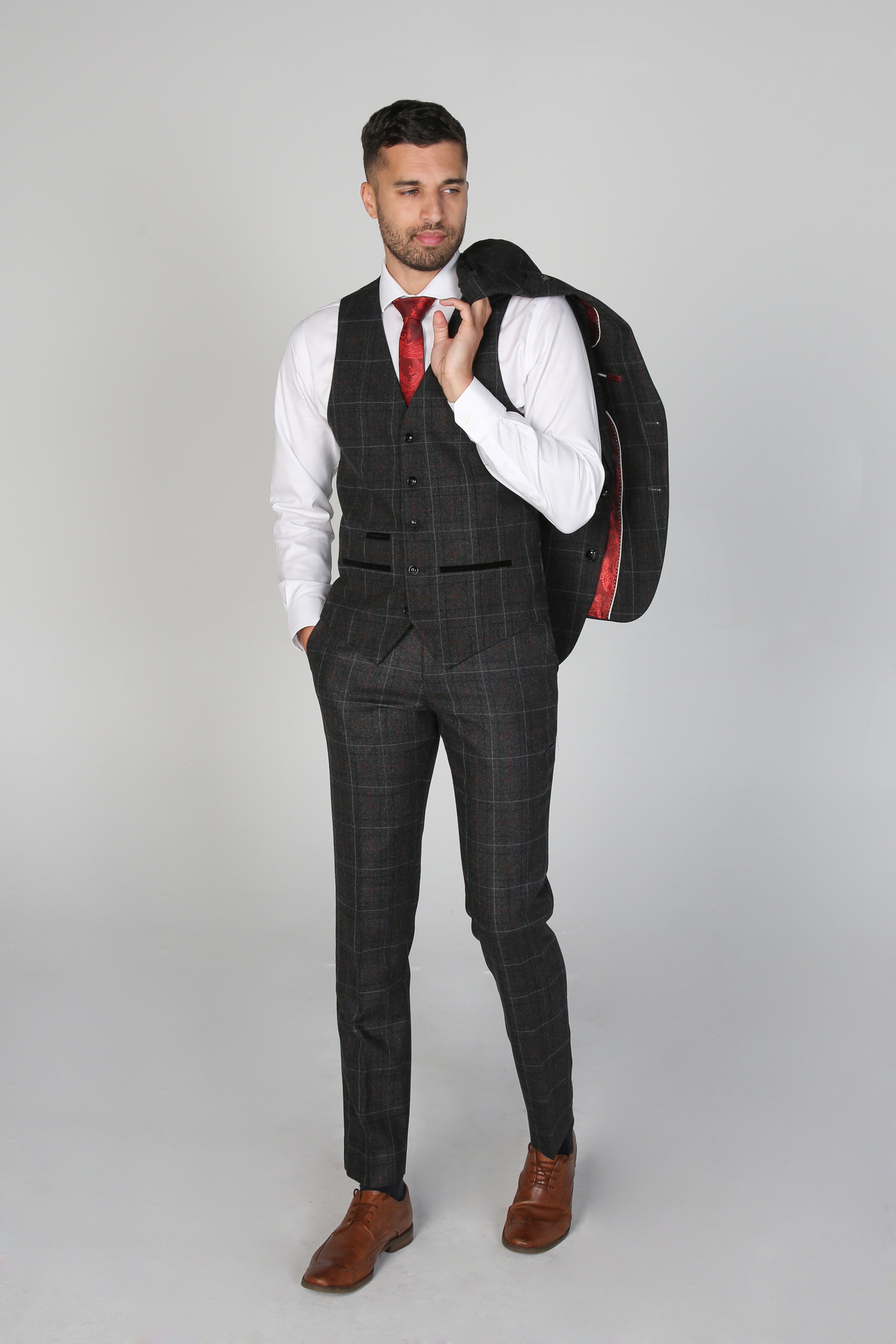 Herren Windowpane Maßgeschneiderter Anzug - HARVEY - Anthrazitgrau