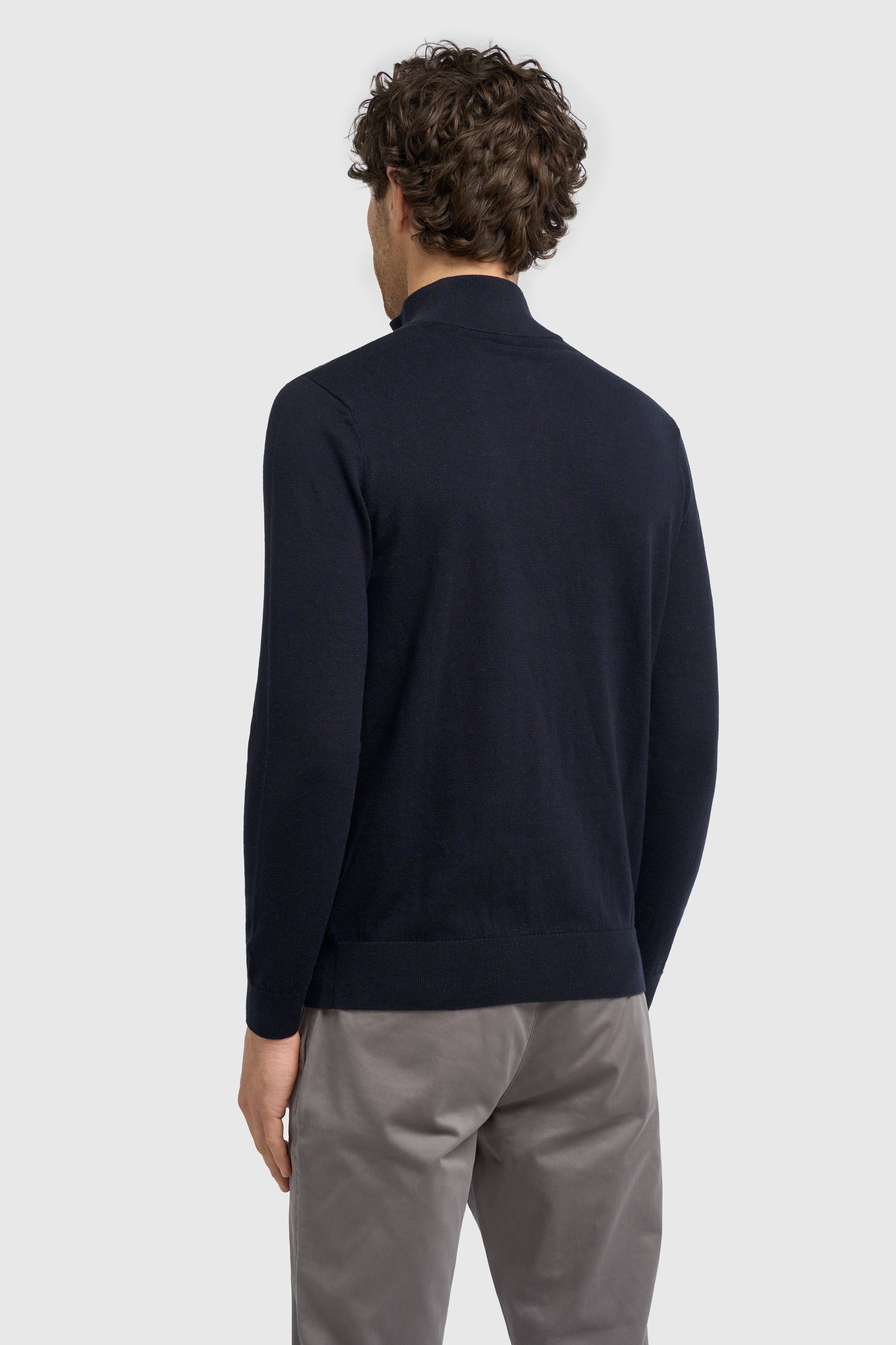 Men’s Wool-Cotton Blend Funnel Neck Knit Jumper - Ivano - Navy Back Picture