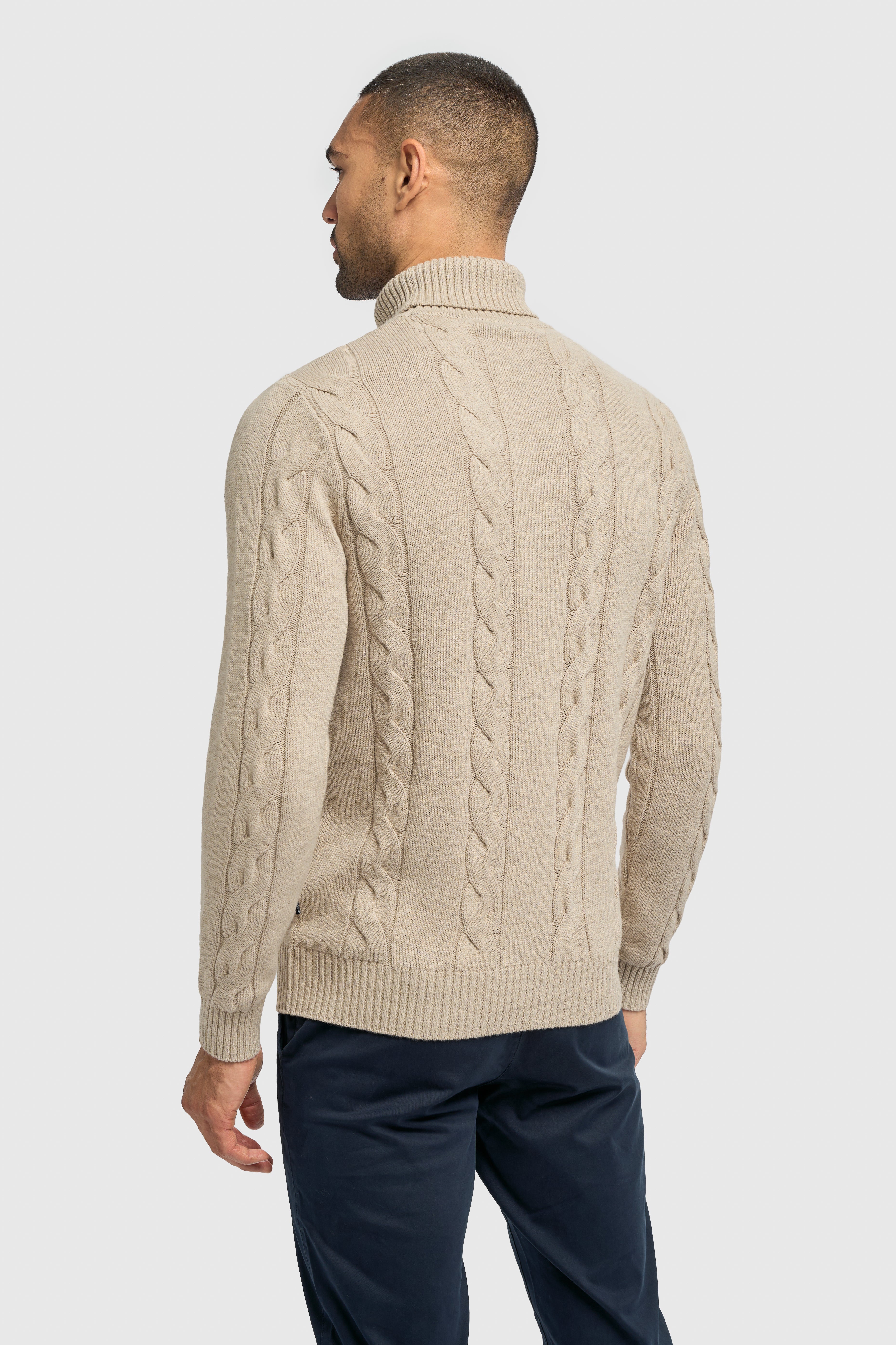 Men’s Wool-Cotton Cable Knit Roll Neck Jumper - Archie - Fawn Back Picture