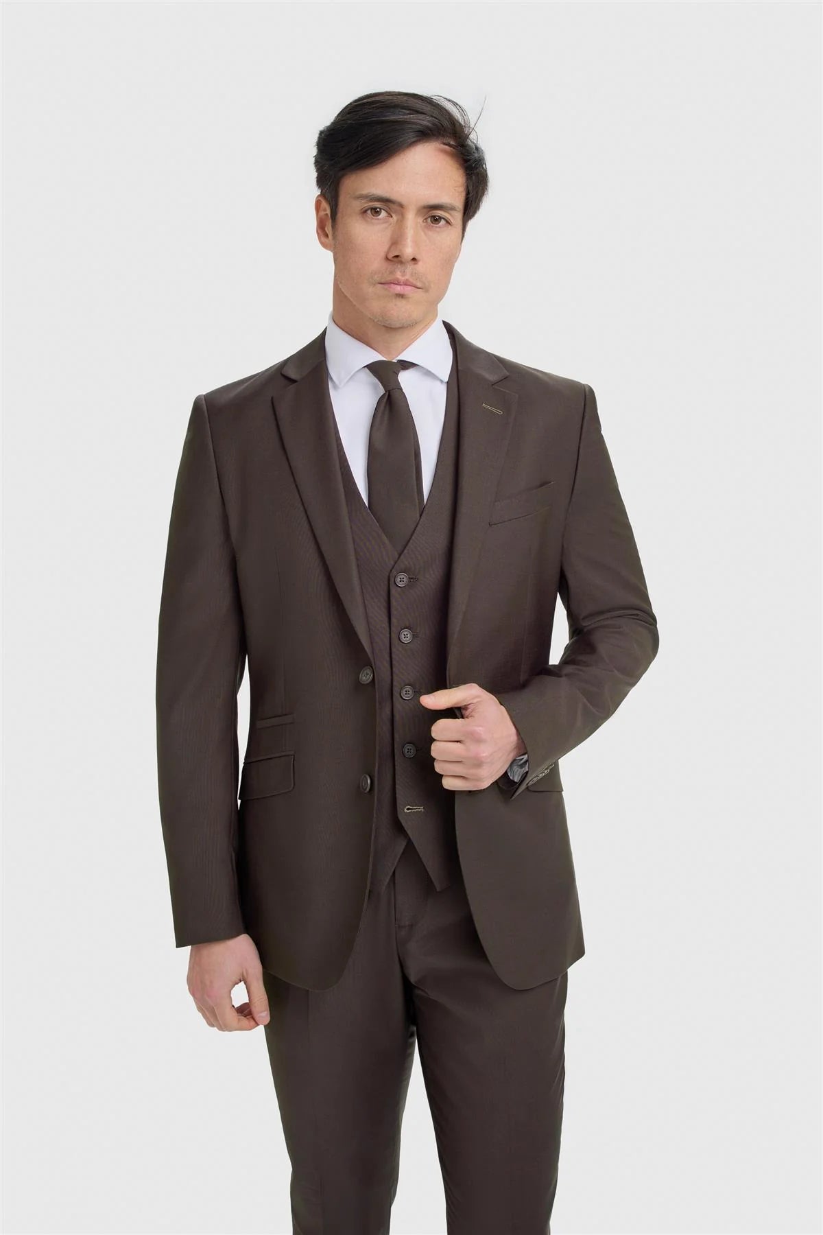 Traje formal ajustado de lana para hombre de 3 piezas - Bond - Castaño rojizo