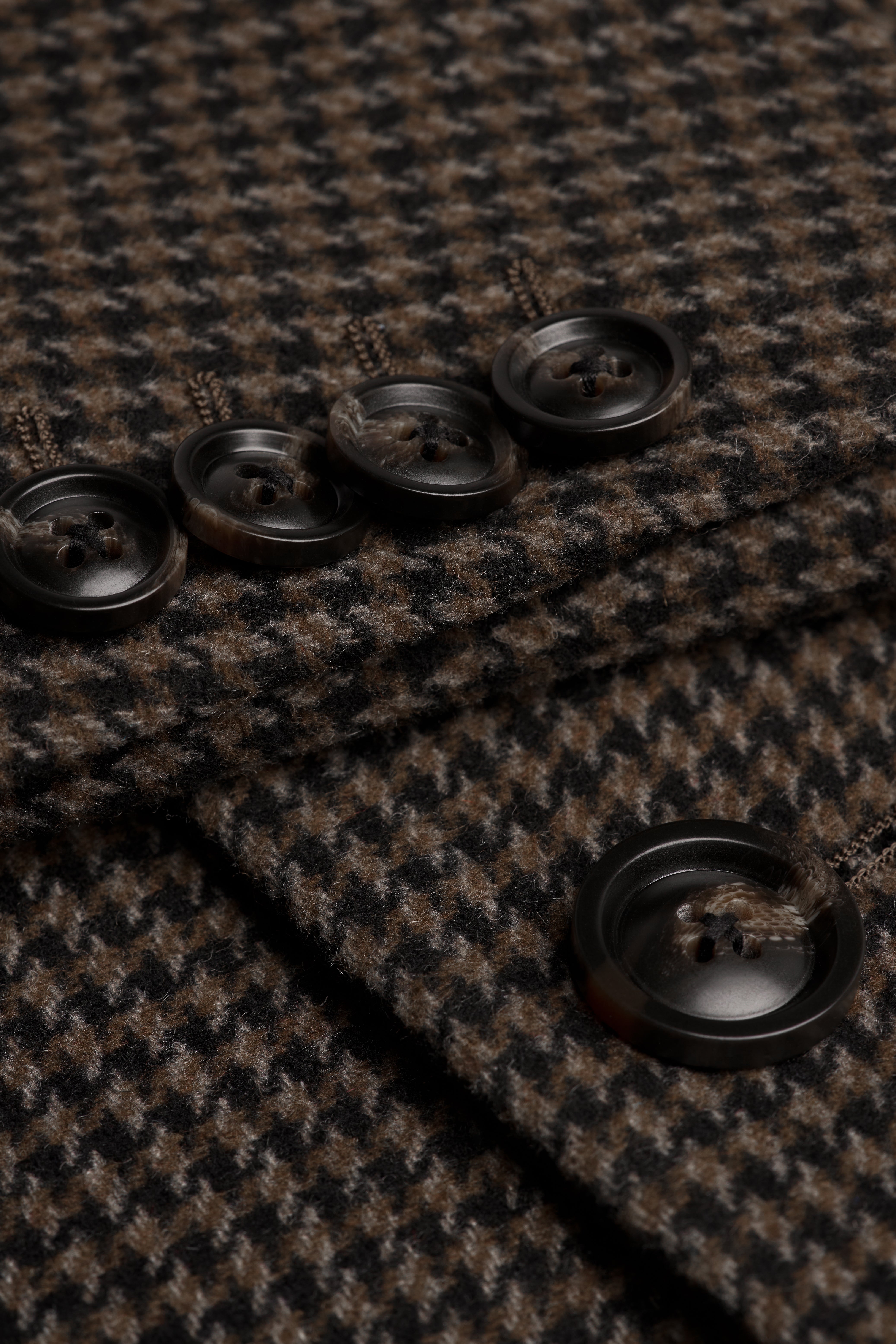 Men’s Wool Houndstooth Check Overcoat - Pearson - Brown Buttons Picture