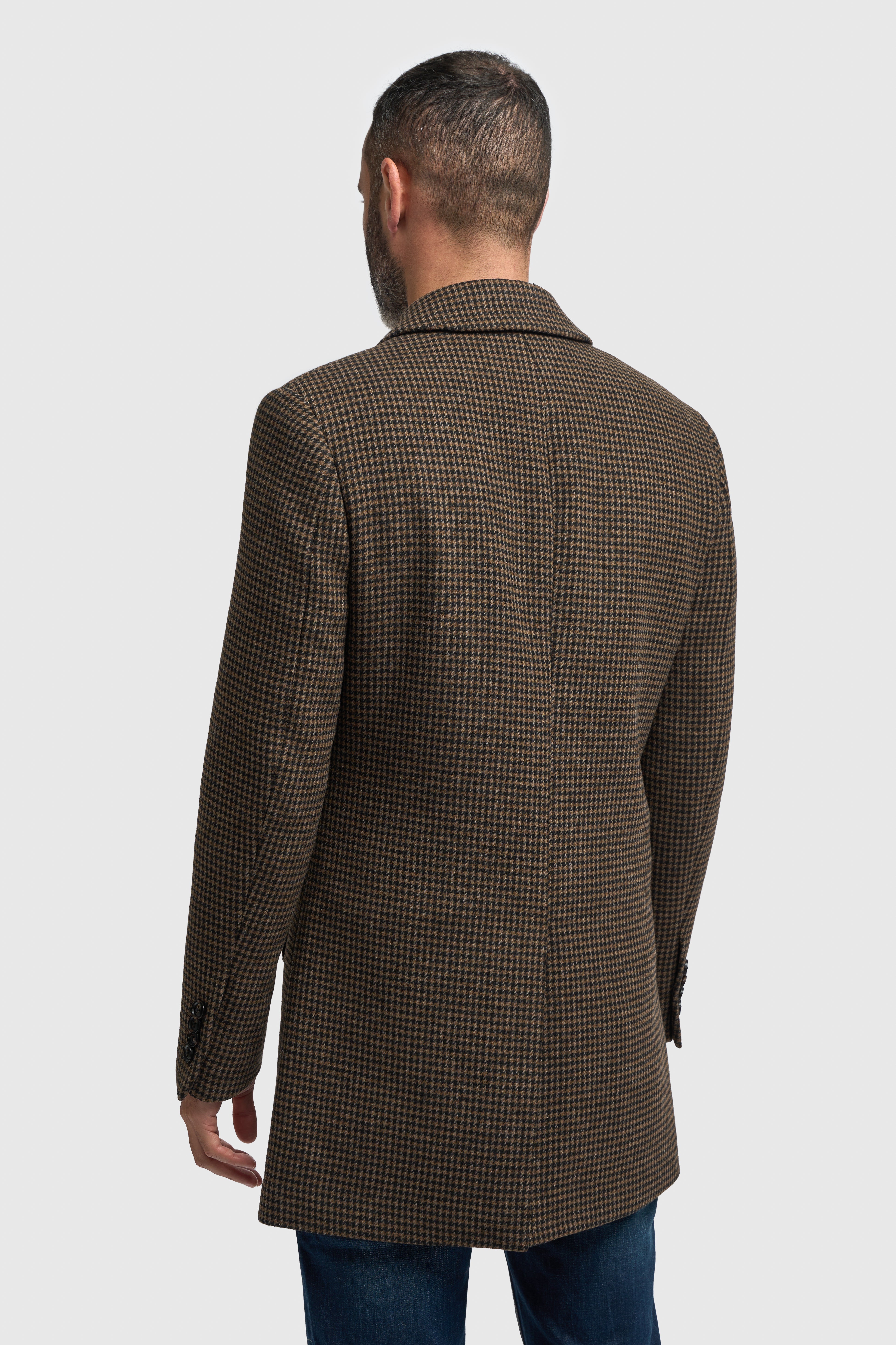 Men’s Wool Houndstooth Check Overcoat - Pearson - Brown Back Picture