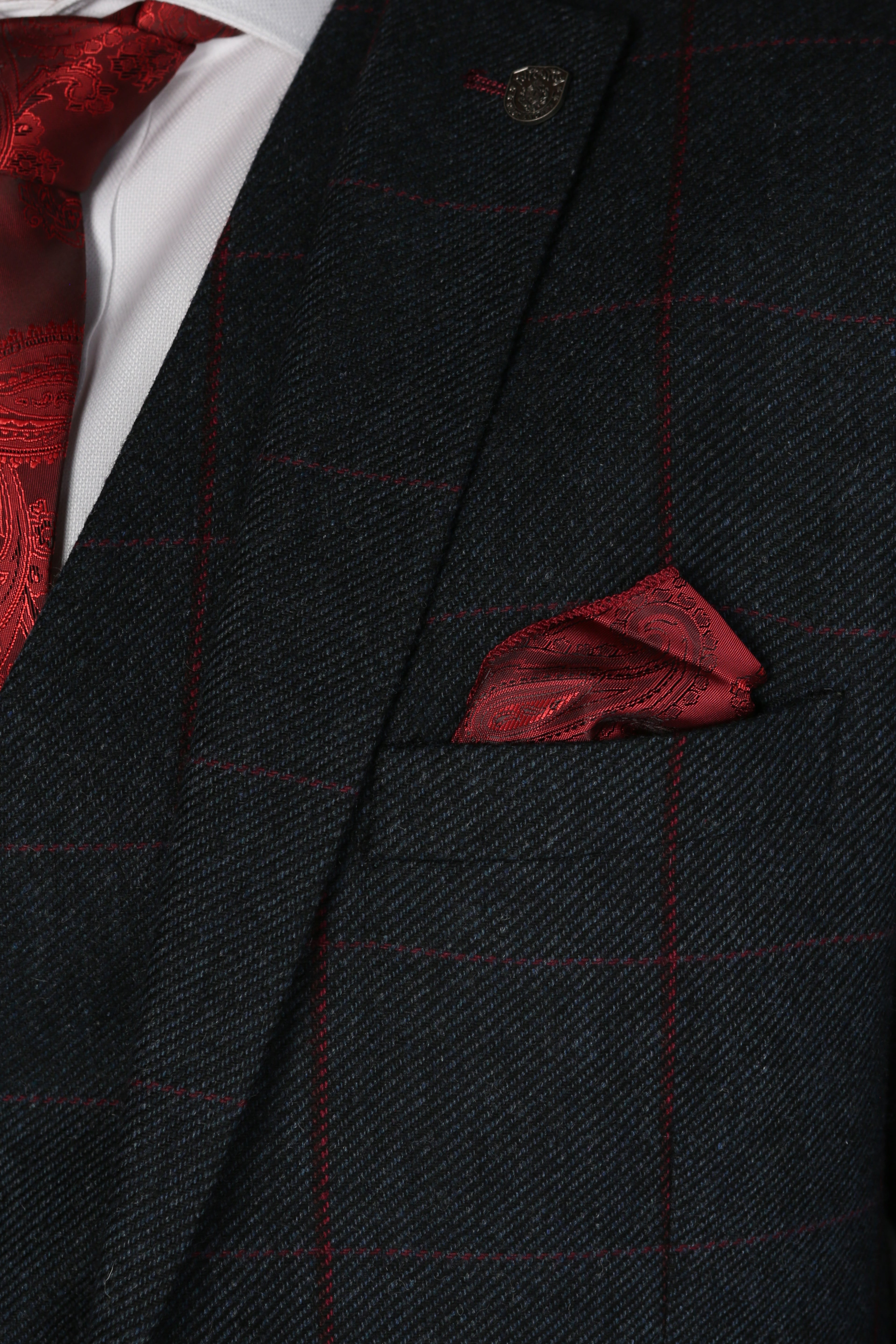 Herren- und Jungenanzug aus Tweed mit Windowpane-Karo, maßgeschneiderte Passform - MADRID - Marineblau