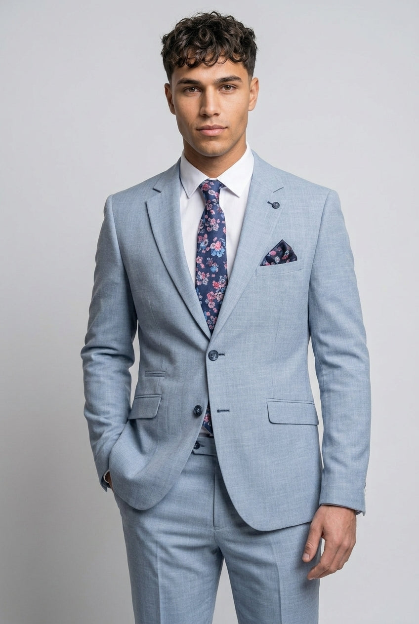 Miami Sky Blue 2-Piece Prom Suit Model Picture