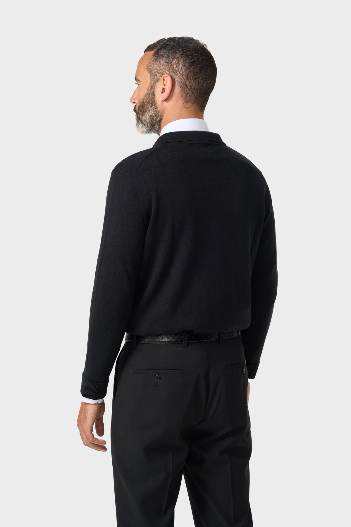 Men's Cotton Collared Button-Up Cardigan – Cavani Roselli Black back picture