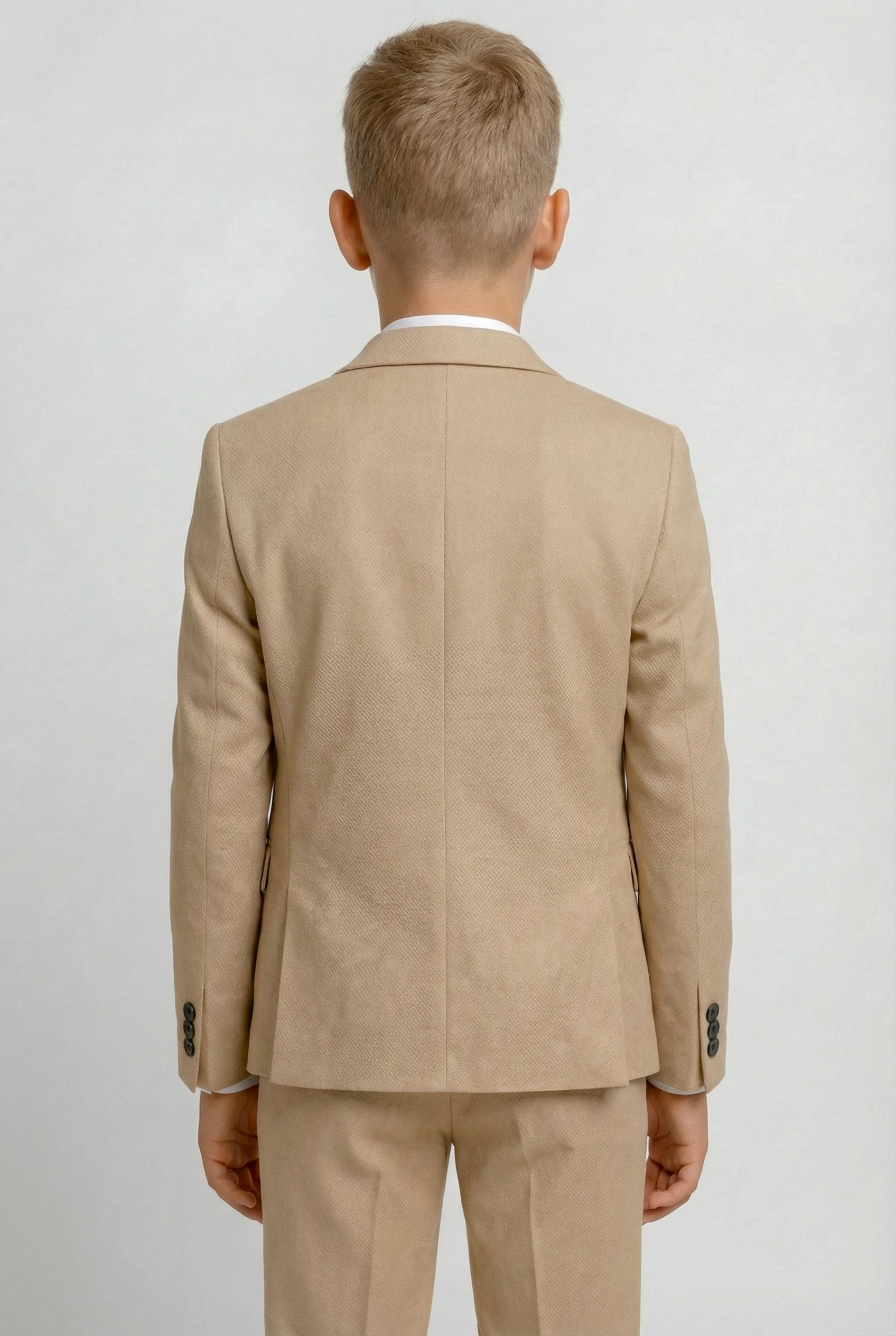 5-teiliger strukturierter Webanzug für Jungen mit zweireihiger Weste - Hellbraun