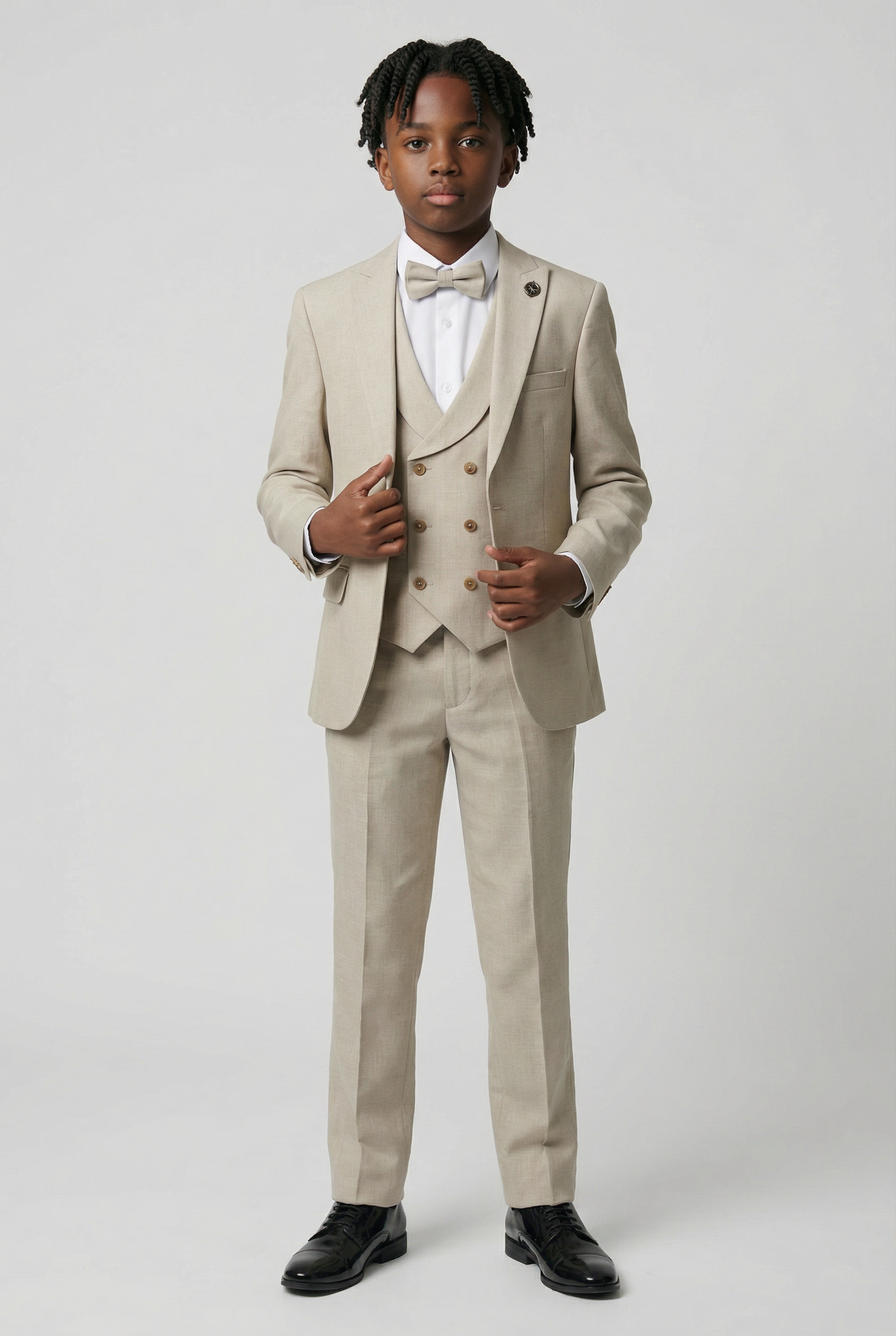 Costume de bal de fin d'année 5 pièces pour garçon avec gilet croisé - Beige