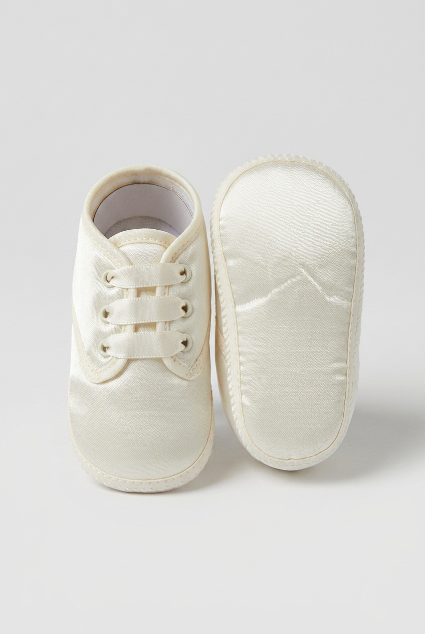 Unisex Babies Satin Ribbon Lace-Up Pram Shoes - Ivory