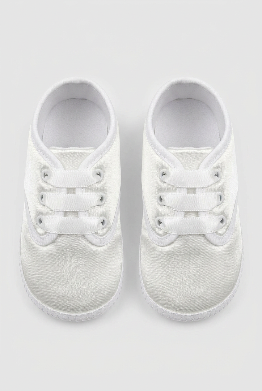 Unisex Babys Satinband Schnürwagen Schuhe - Weiß