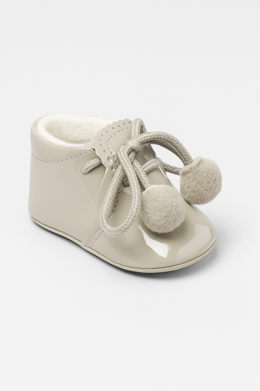 Unisex Baby Patent Pom Pom Booties Pram Shoes - Joe - Grey Side Picture