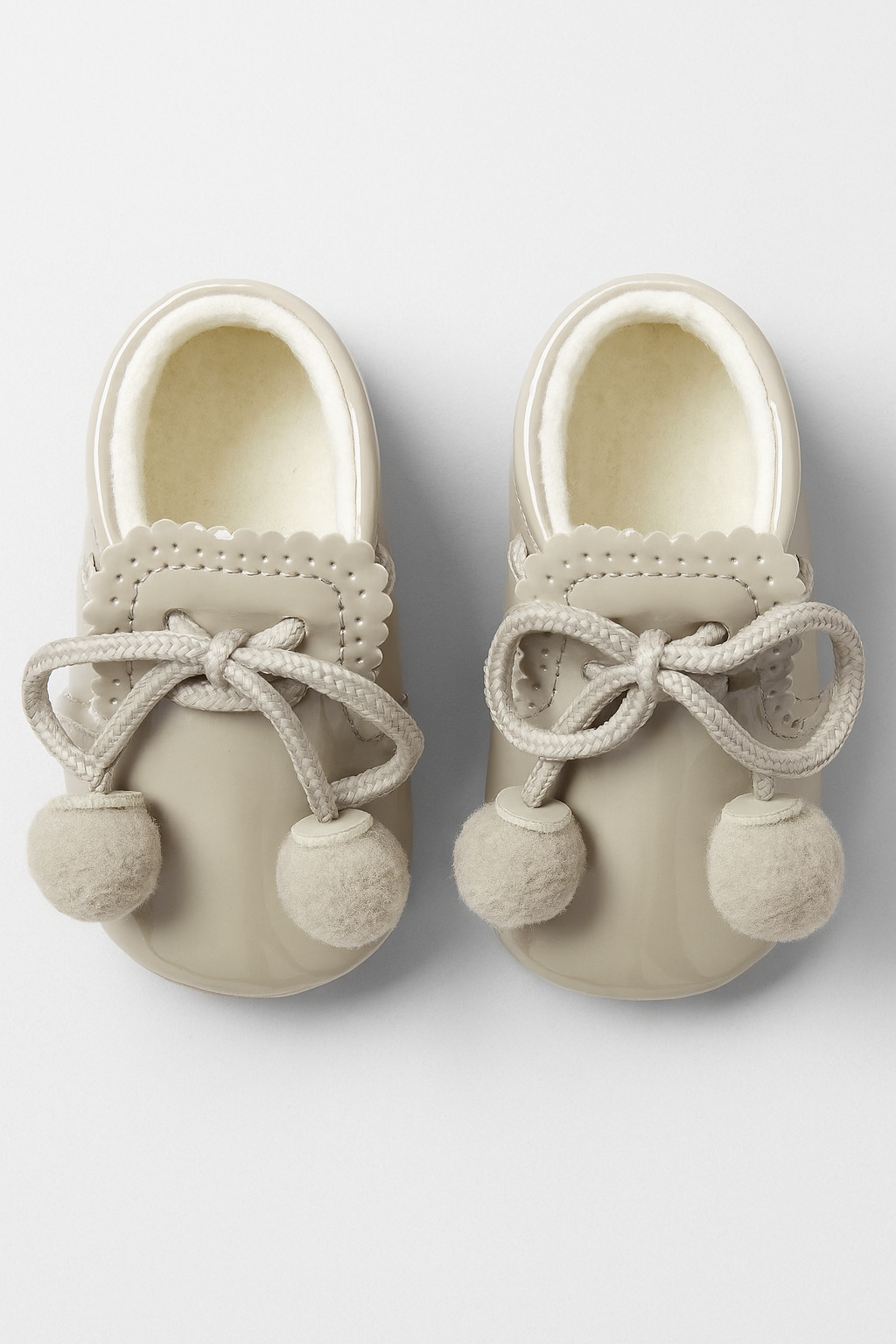 Unisex Baby Patent Pom Pom Booties Pram Shoes - Joe - Grey Front Picture