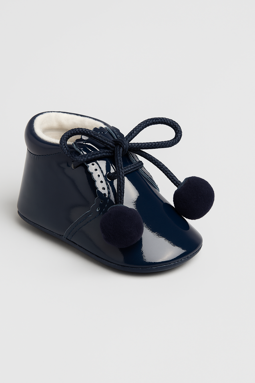 Unisex Baby Patent Pom Pom Booties Pram Shoes - Joe - Navy Side Picture