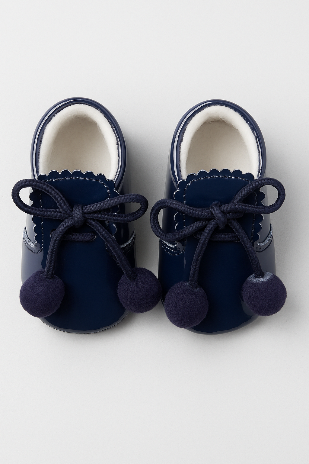 Unisex Baby Patent Pom Pom Booties Pram Shoes - Joe - Navy Front Picture