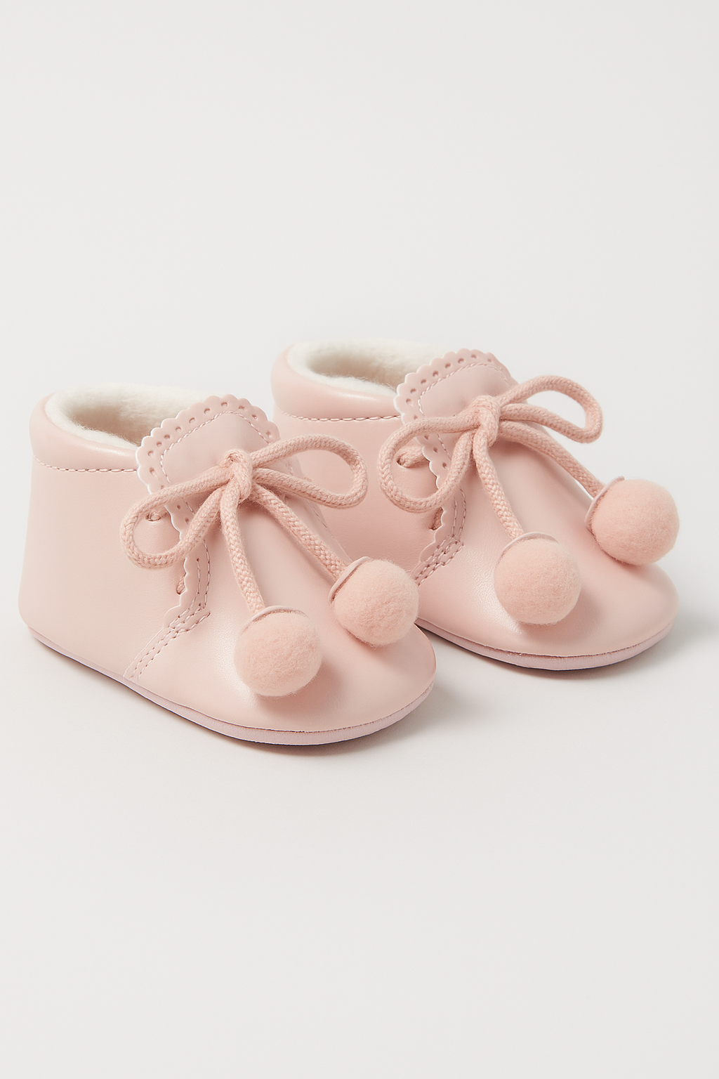 Unisex Baby Patent Pom Pom Booties Pram Shoes - Joe - Pink Pair Side Picture