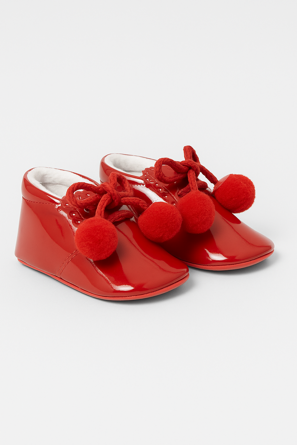 Unisex Baby Patent Pom Pom Booties Pram Shoes - Joe - Red Pair Side Picture