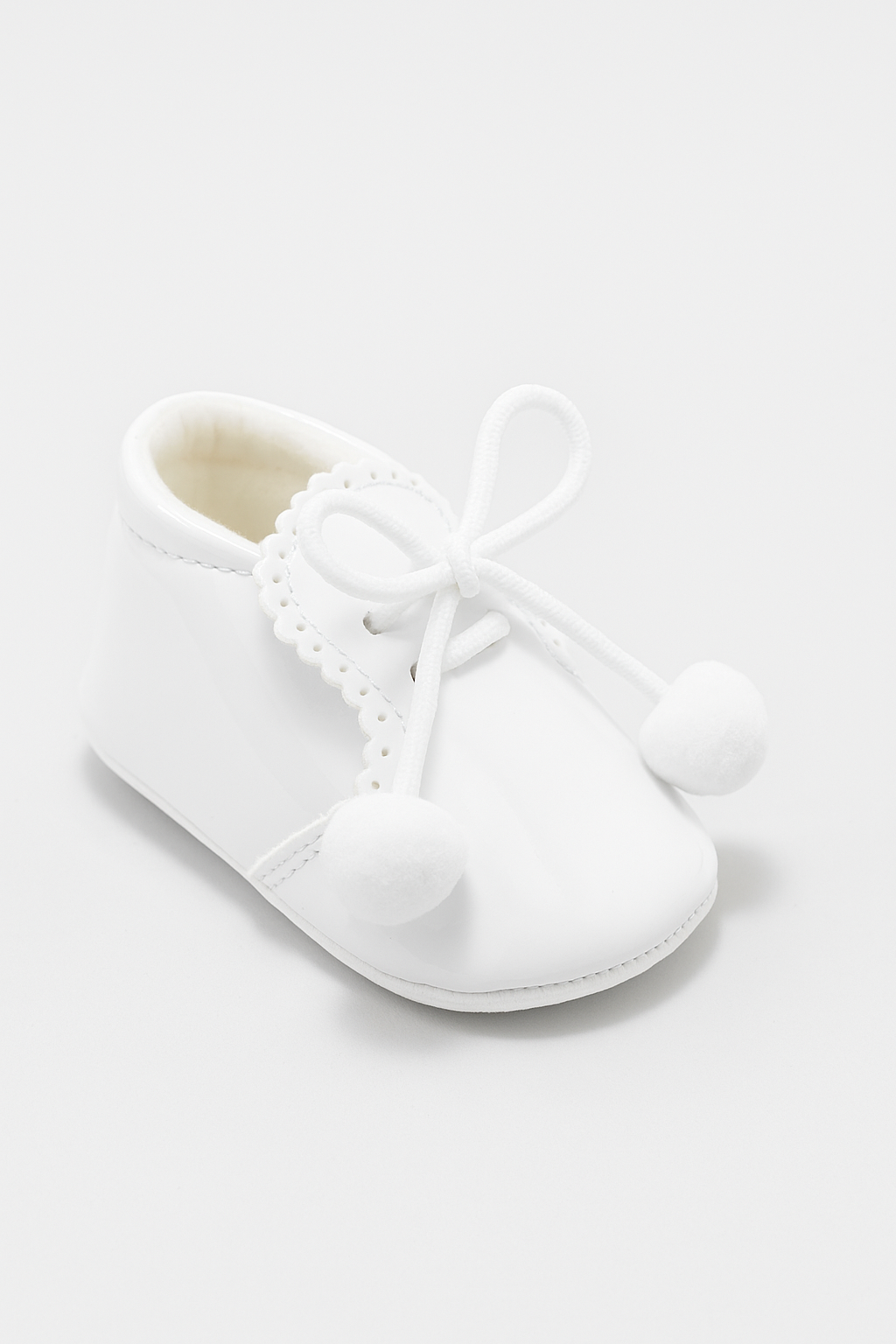 Unisex Baby Patent Pom Pom Booties Pram Shoes - Joe - White Side Picture