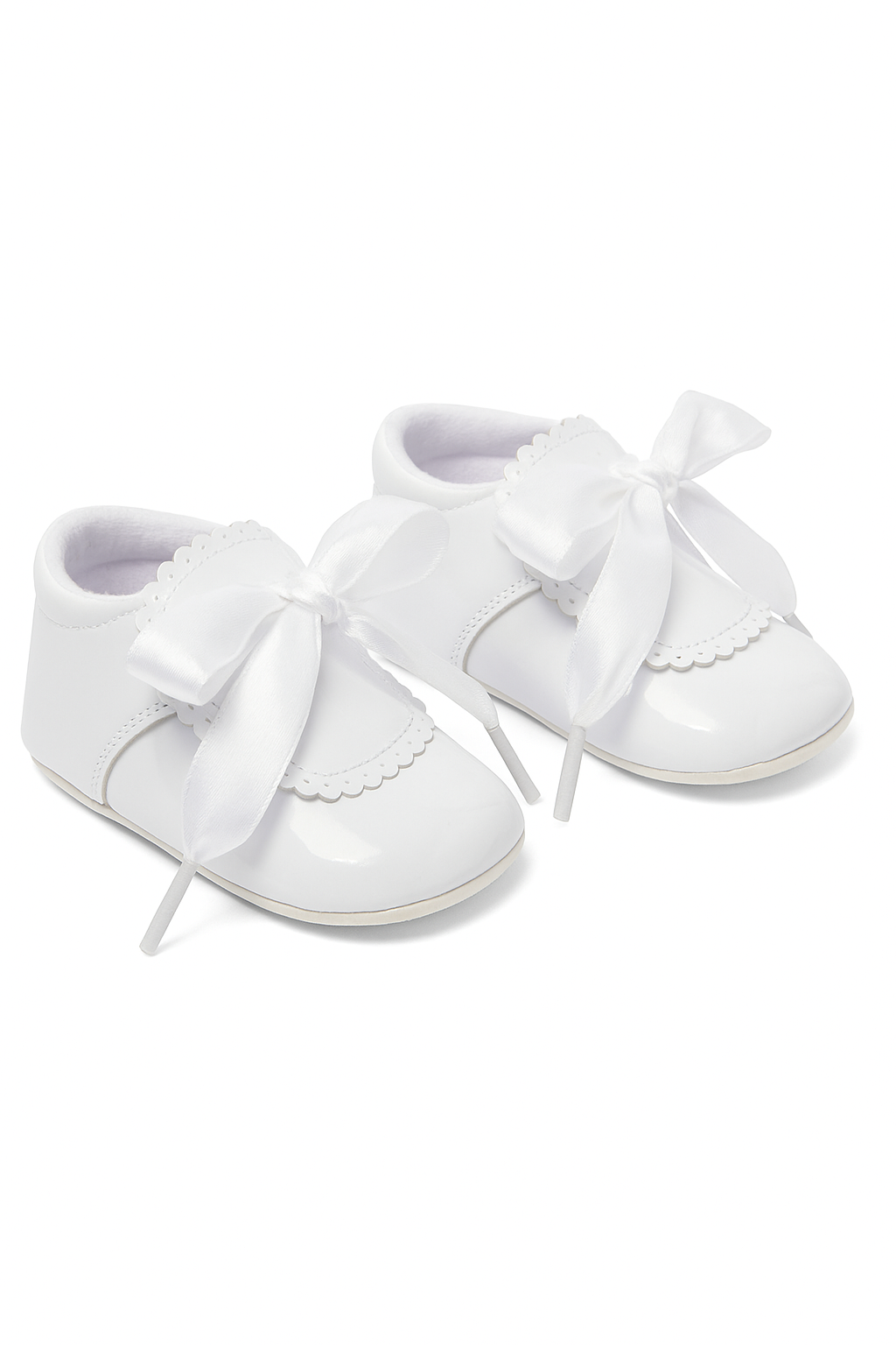 Unisex Baby Patent Shoes with Ribbon - 908 - White Pair front Picture