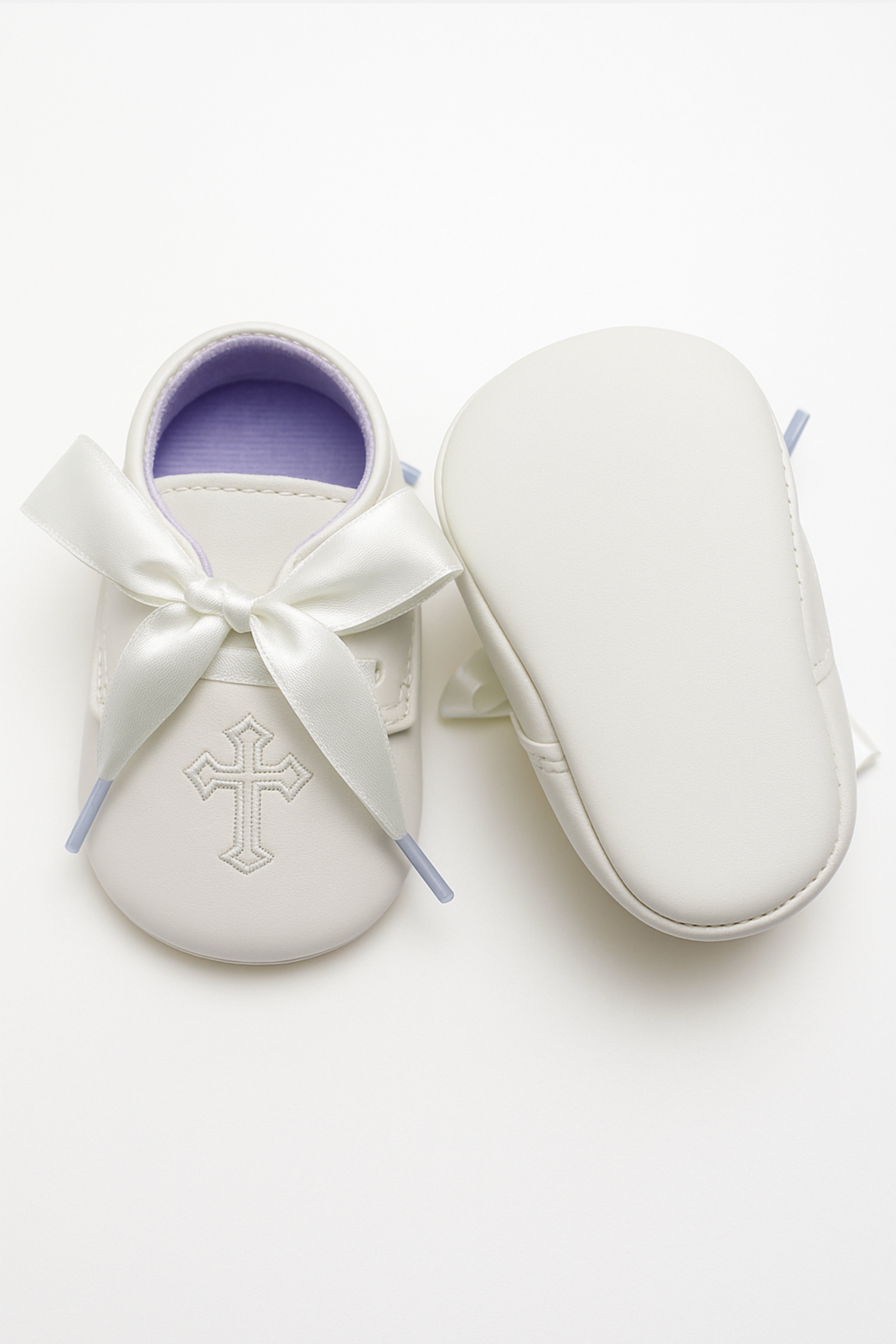 Unisex Christening Baby Pre-Walkers Shoes - 912 - Ivory Front and Back Picture