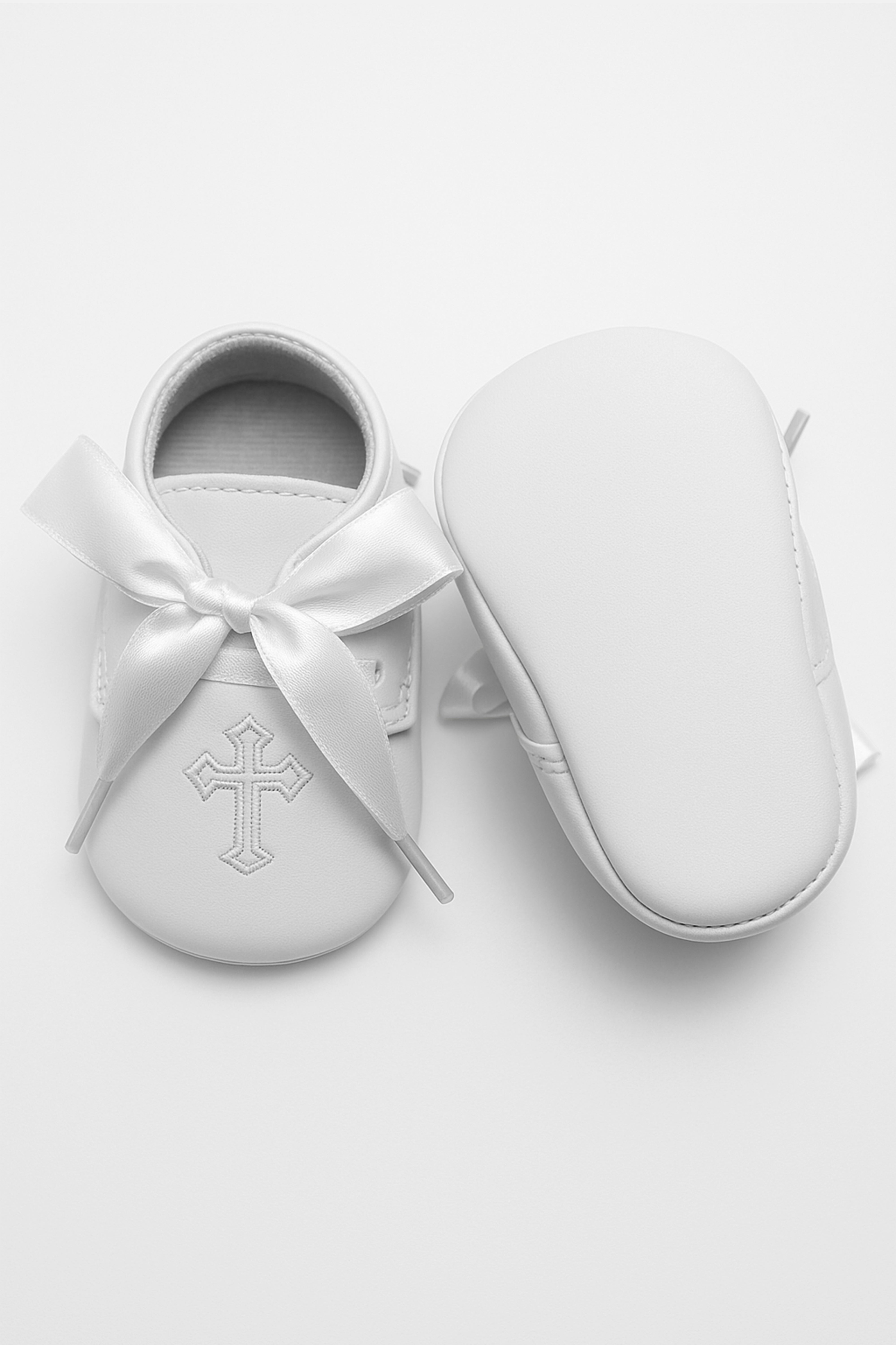 Unisex Christening Baby Pre-Walkers Shoes - 912 - White Front and Back Picture