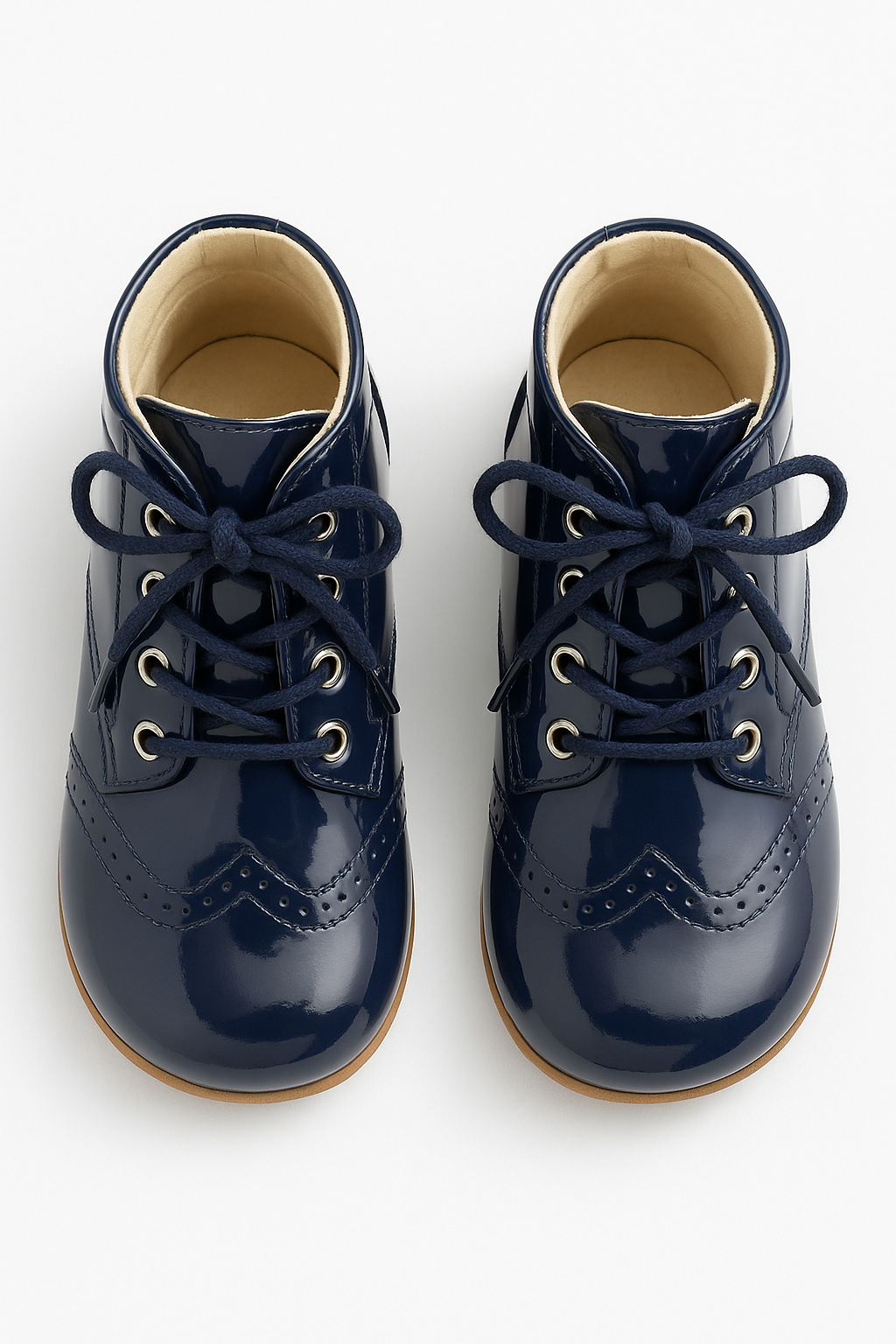 Unisex Kids Patent Leather Brogue Ankle Boots - QUINN - Navy Blue Front Picture