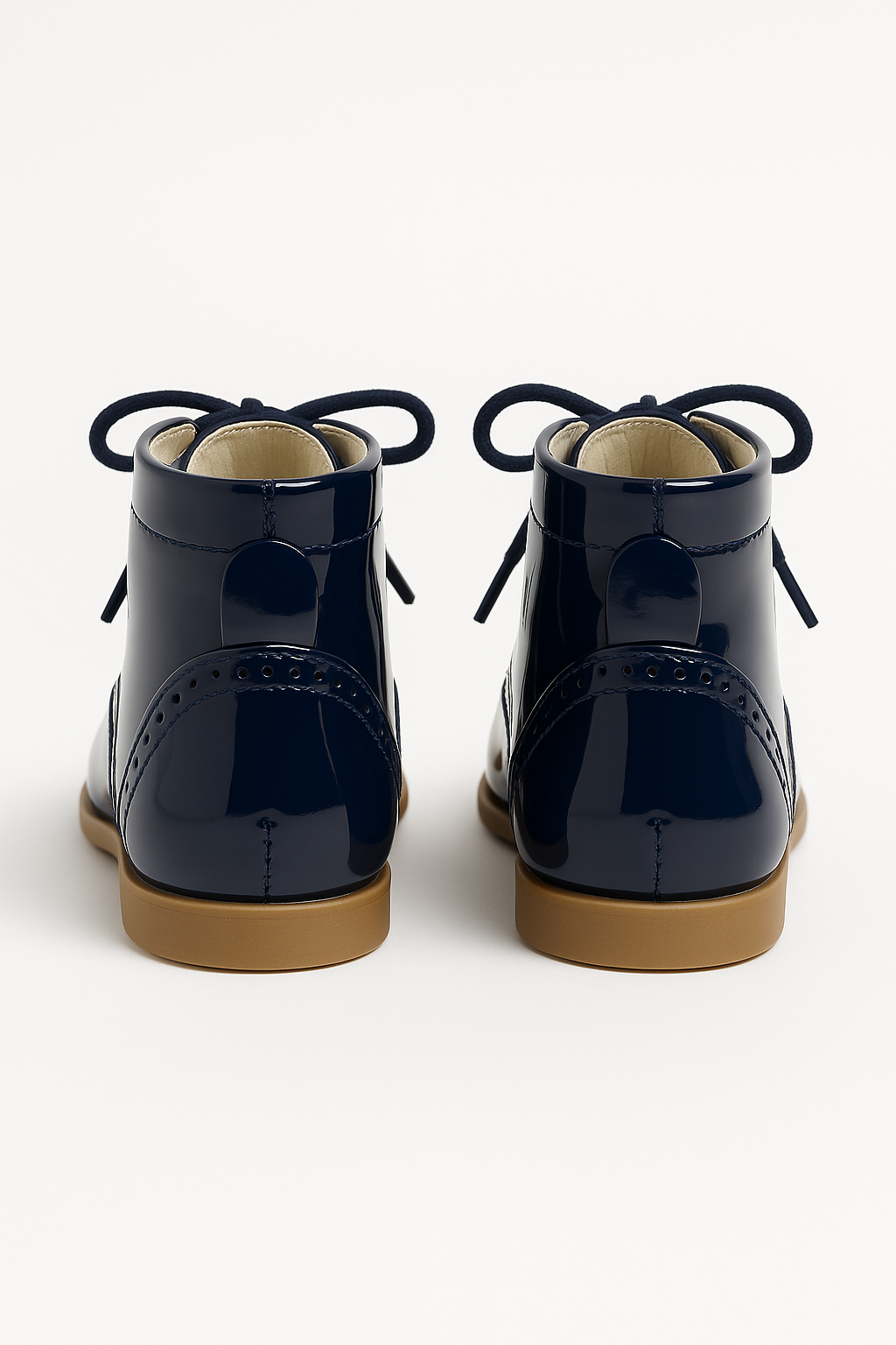 Unisex Kids Patent Leather Brogue Ankle Boots - QUINN - Navy Blue Back picture