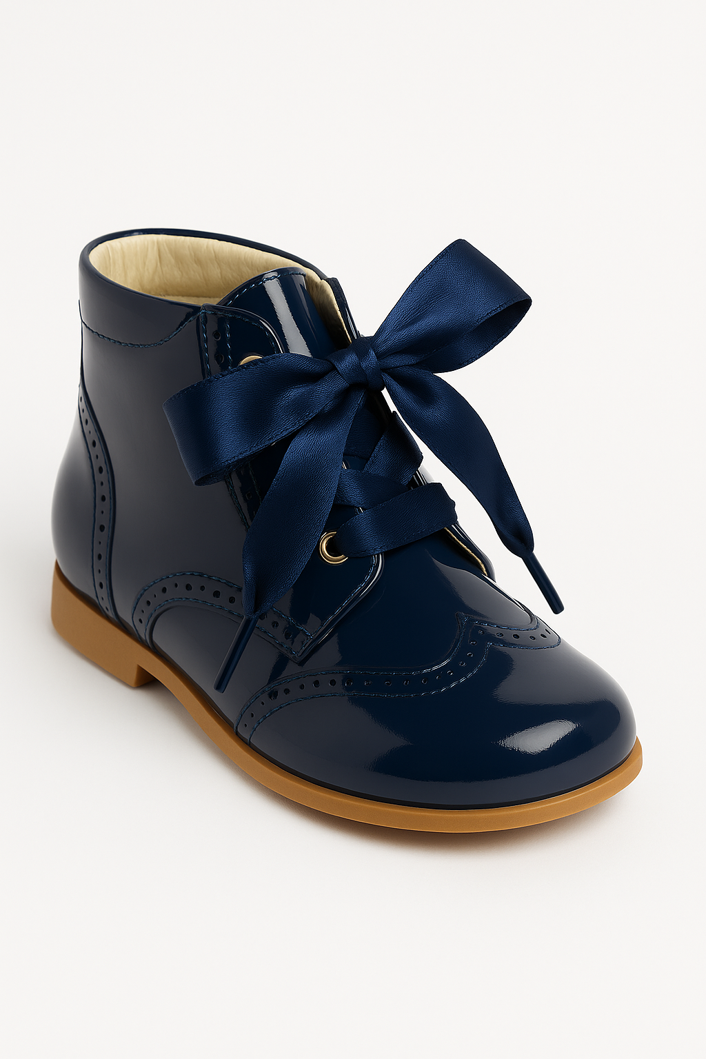 Unisex Kids Patent Leather Brogue Ankle Boots - QUINN - Navy Blue
