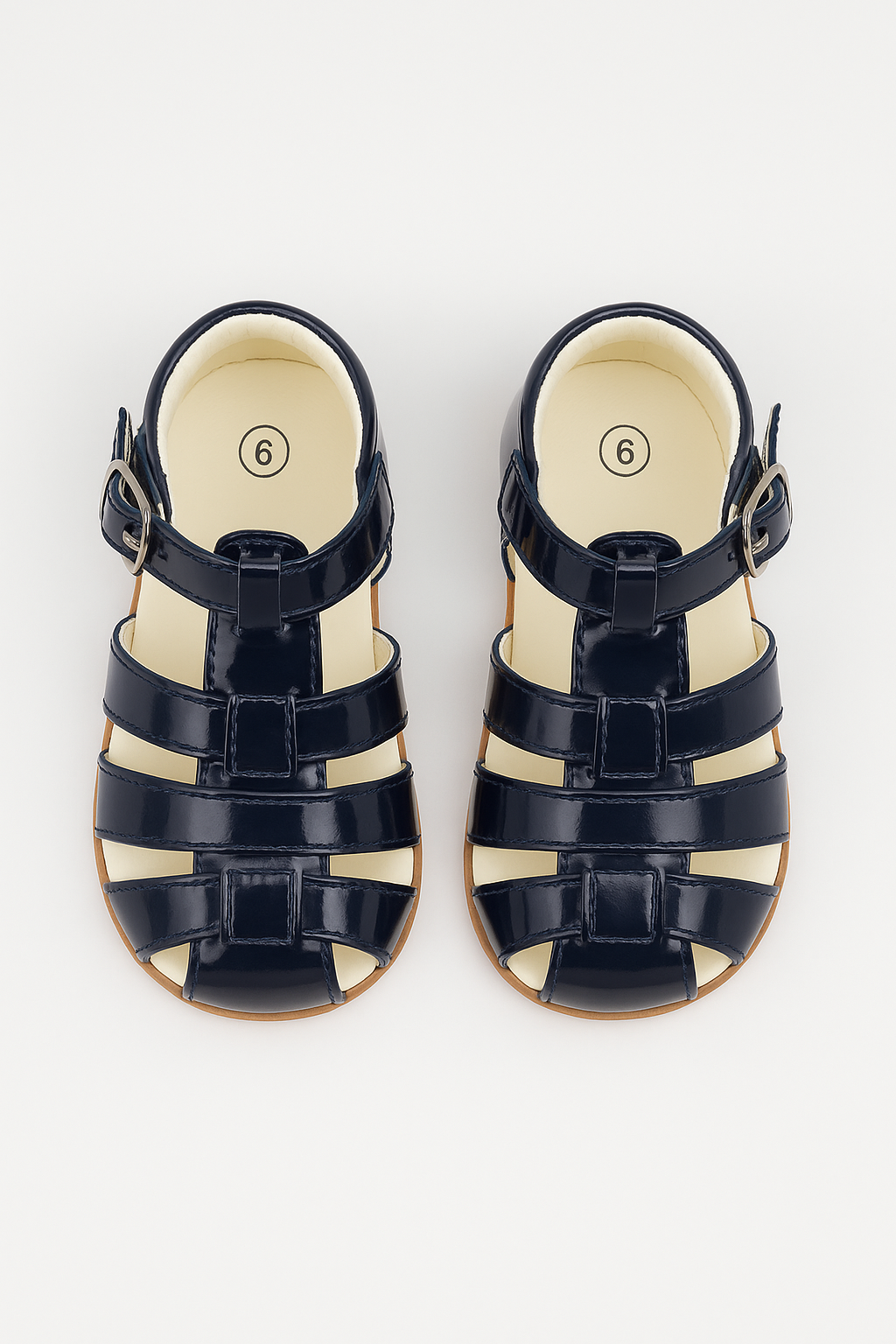 Unisex Kids Patent Leather Sandals Shoes- RALPH - Navy Blue Front Picture