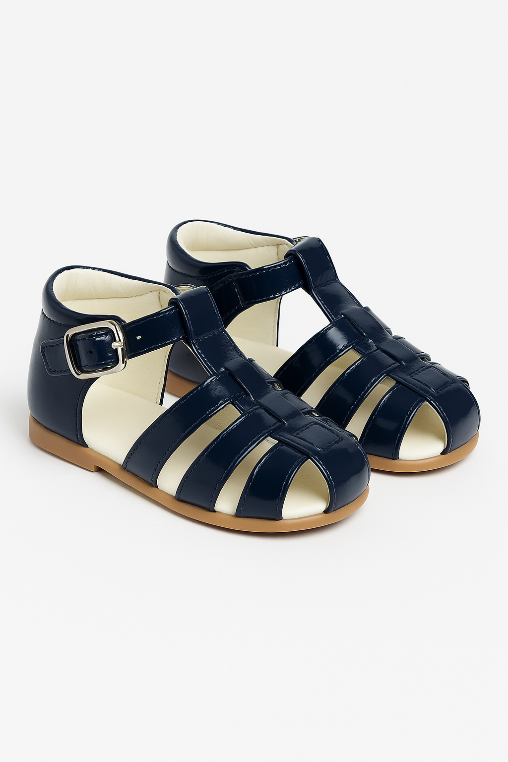 Unisex Kids Patent Leather Sandals Shoes- RALPH - Navy Blue Pair Side Picture