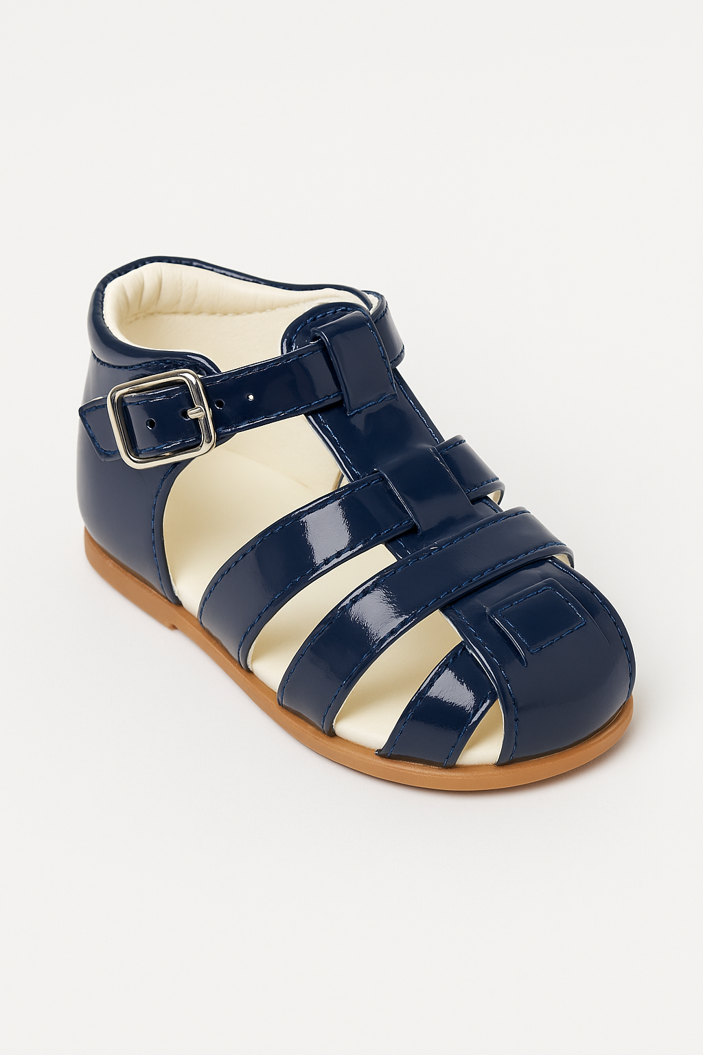 Unisex Kids Patent Leather Sandals Shoes- RALPH - Navy Blue Side Picture