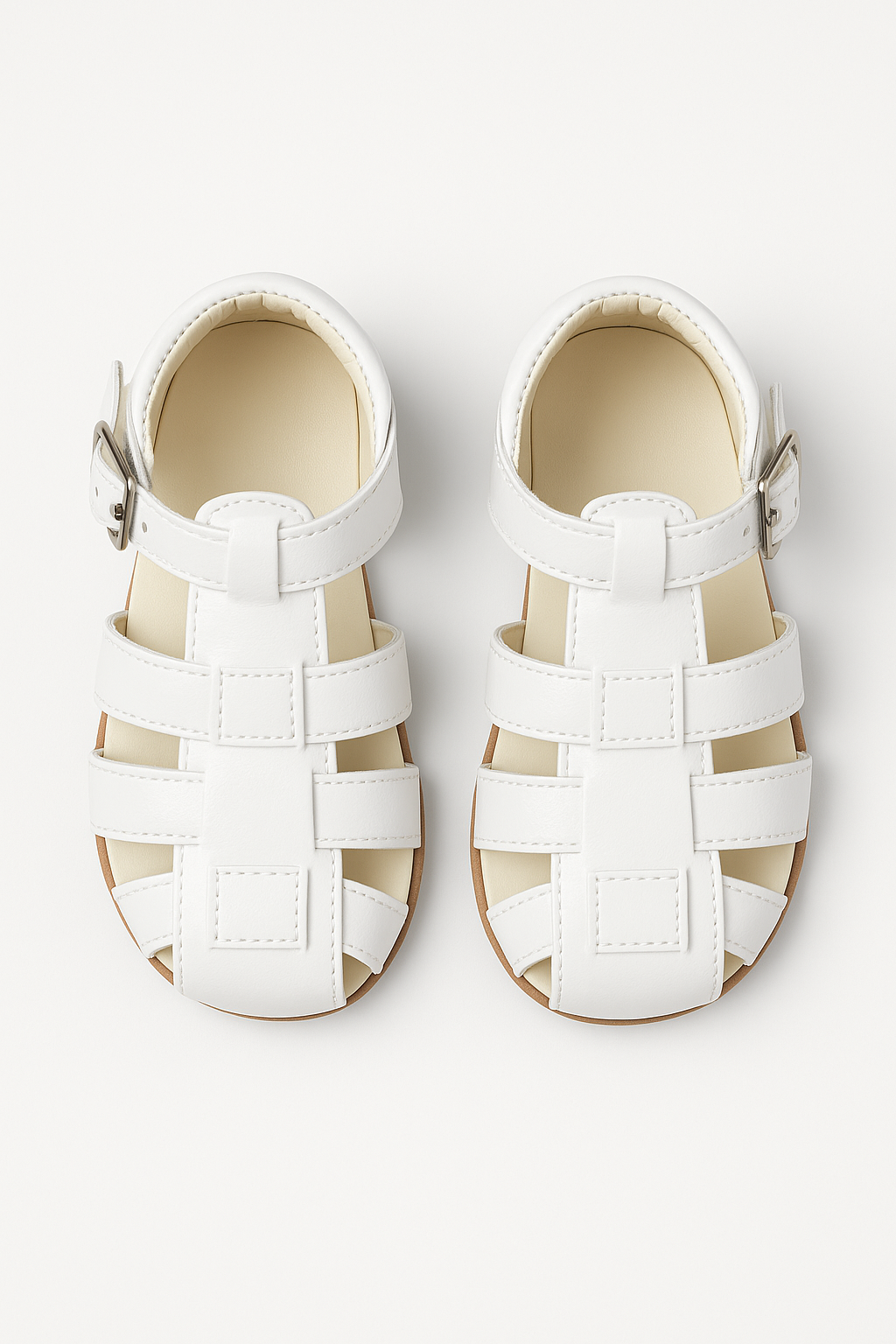 Unisex Kids Patent Leather Sandals Shoes- RALPH - White Front Picture