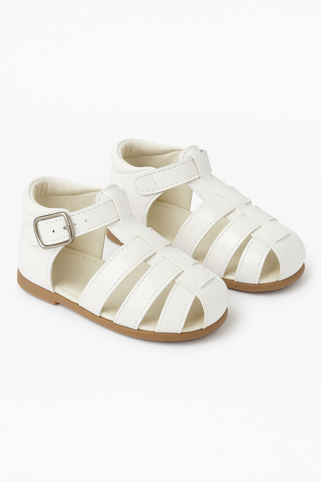 Unisex Kids Patent Leather Sandals Shoes- RALPH - White Pair Side Picture