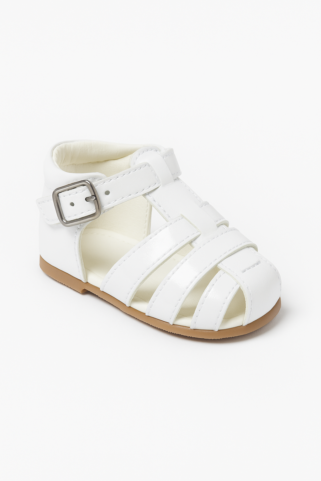 Unisex Kids Patent Leather Sandals Shoes- RALPH - White Side Picture