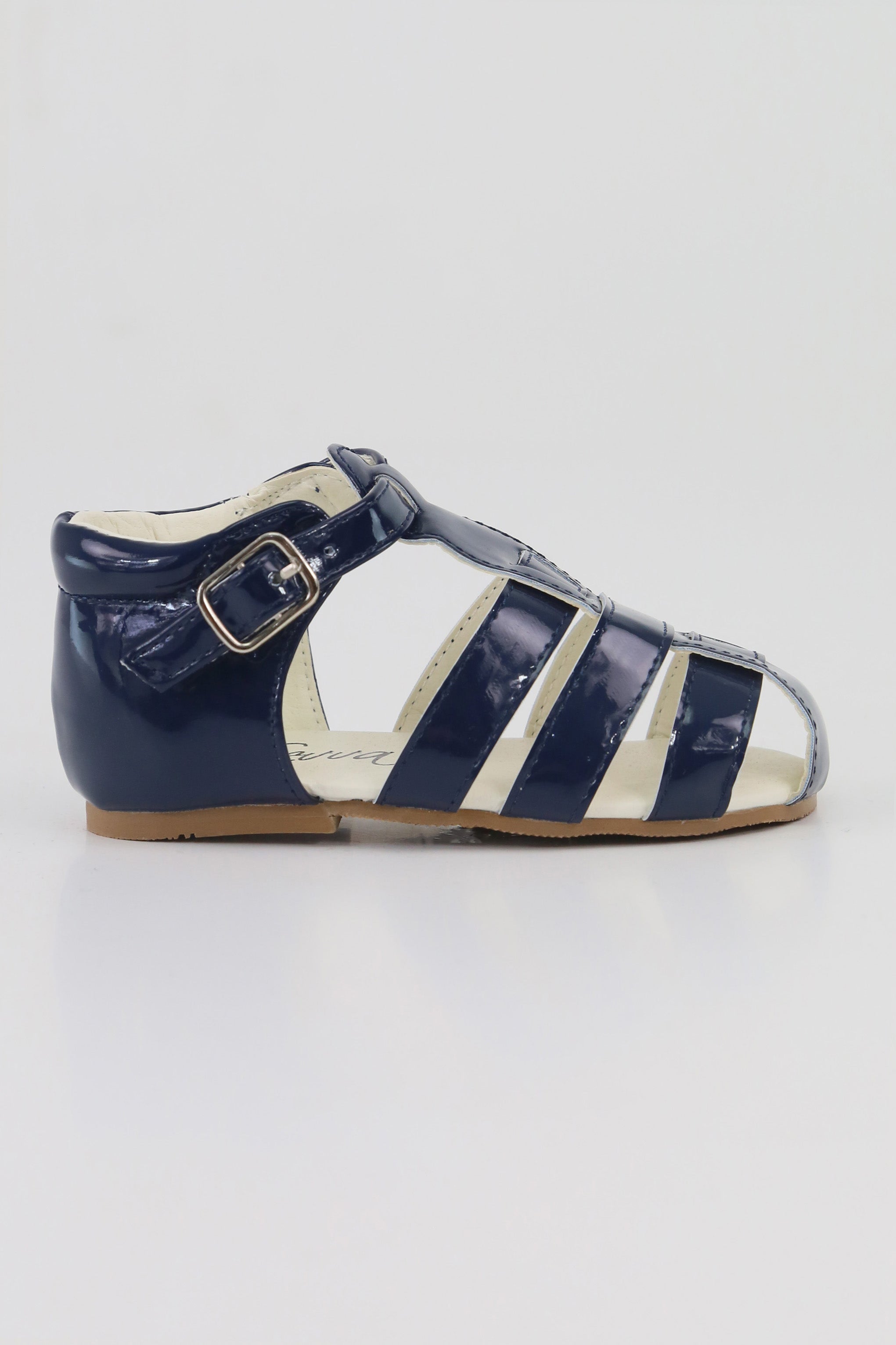Unisex Kids Patent Leather Sandals Shoes- RALPH - Navy Blue