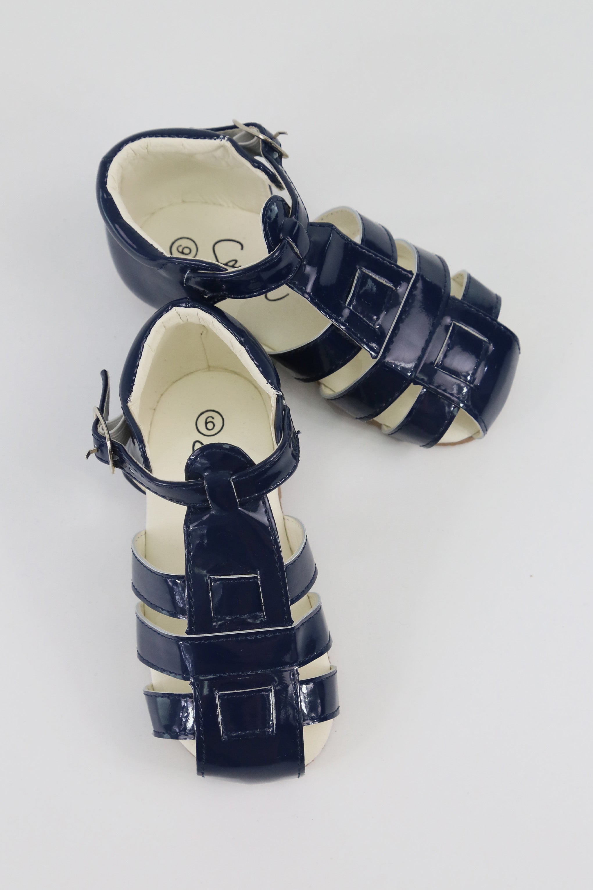 Unisex Kids Patent Leather Sandals Shoes- RALPH - Navy Blue
