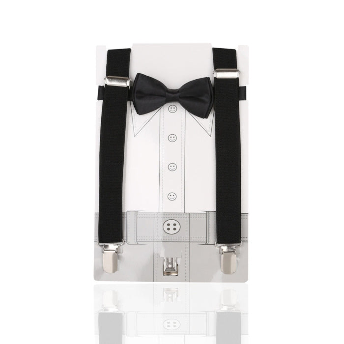 Jungen Verstellbarer Elastischer Y-Rücken Breites Schleifen-Träger-Set - Schwarz