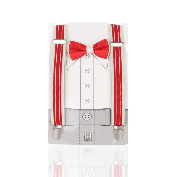 Conjunto de tirantes anchos elásticos ajustables para niños con respaldo en Y - Rojo y crema